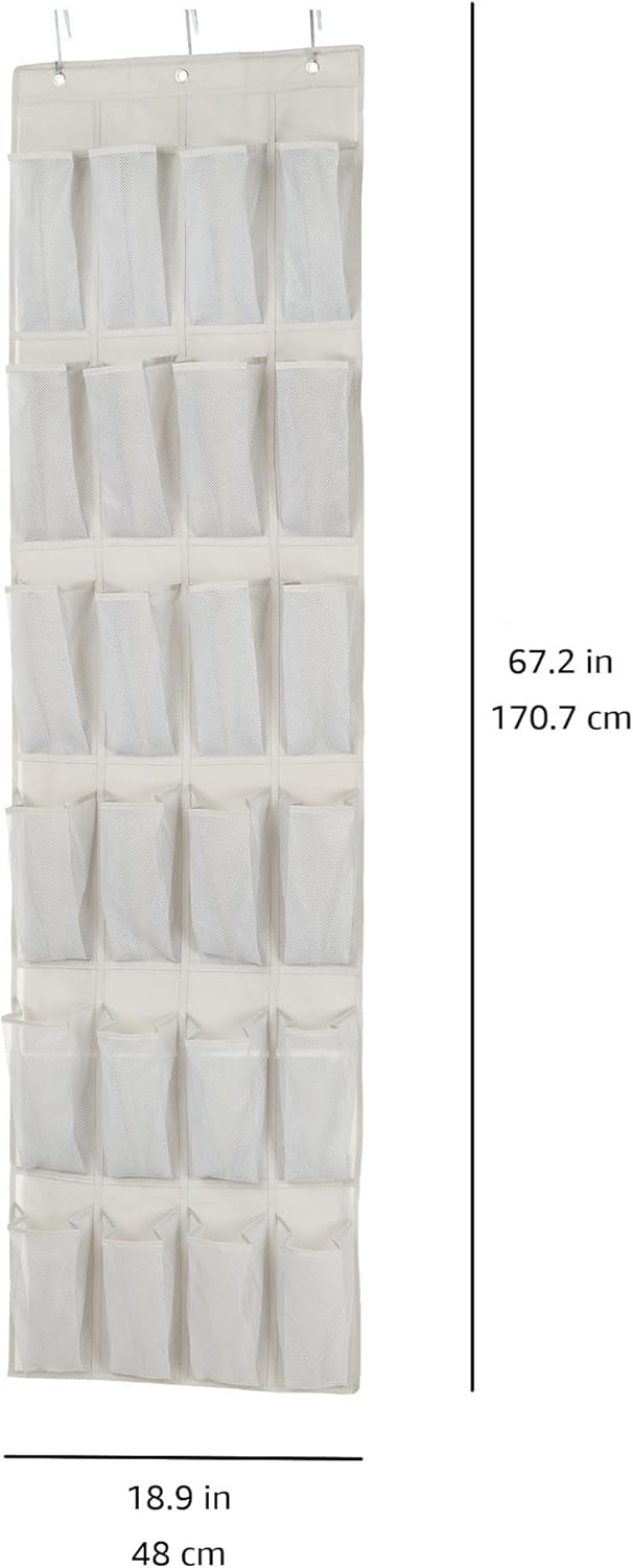 Amazon Basics 24 Medium Mesh Pocket Over-the-Door Hanging Shoe Organizer, Space Saving Shoe Storage, Light Grey | Over-the-Door - Image 6