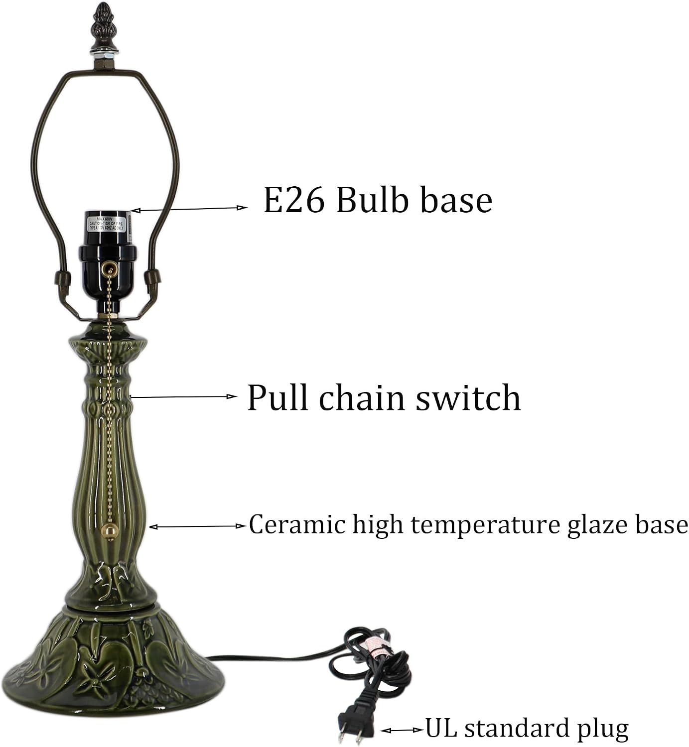 Tiffany Style Stained Glass Table Lamp 18.5 Inch - Pink Dragonfly | 12X12X18.5 Inch, E26 Bulb Base,Pull Chain Switch, Ceramic Base, Bedside, Bedroom, Living Room, Office, Reading Light, - Image 7