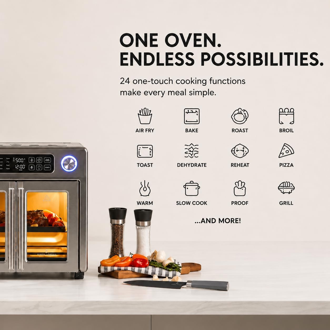 Emeril Lagasse Extra Large French Door Air Fryer Toaster Oven Combo, 24 Cooking Functions and Digital Controls, 7 Accessories Included, Stainless Steel Finish, 26QT Capacity - Image 3