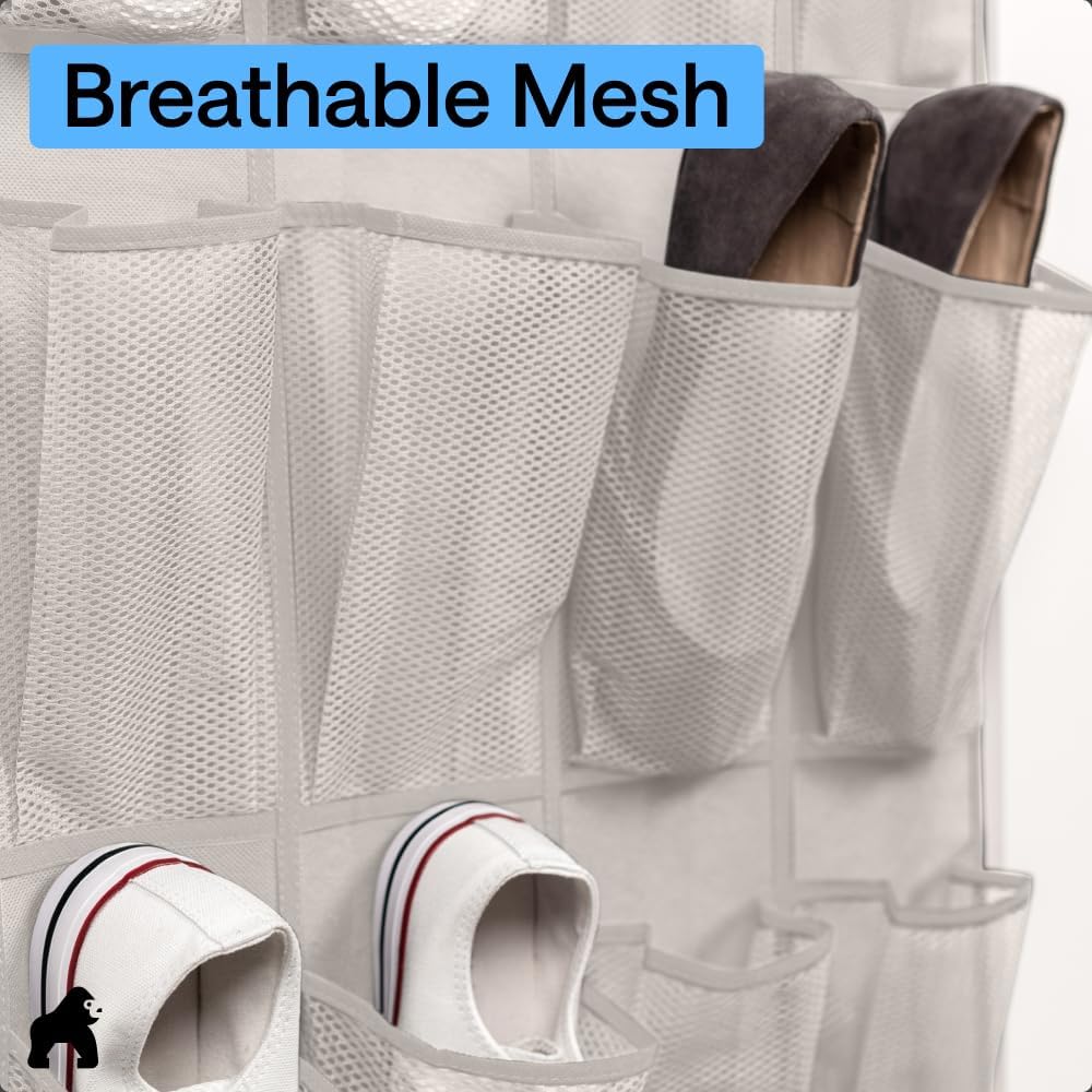GORILLA GRIP Over the Door Shoe Organizer, 24 Large Breathable Mesh Pockets, Space Saving Hanging Storage Holder, Closet Rack Hanger Holds Up to 40 lbs, Hangs on Closets for Shoes, Accessories, Linen - Image 5