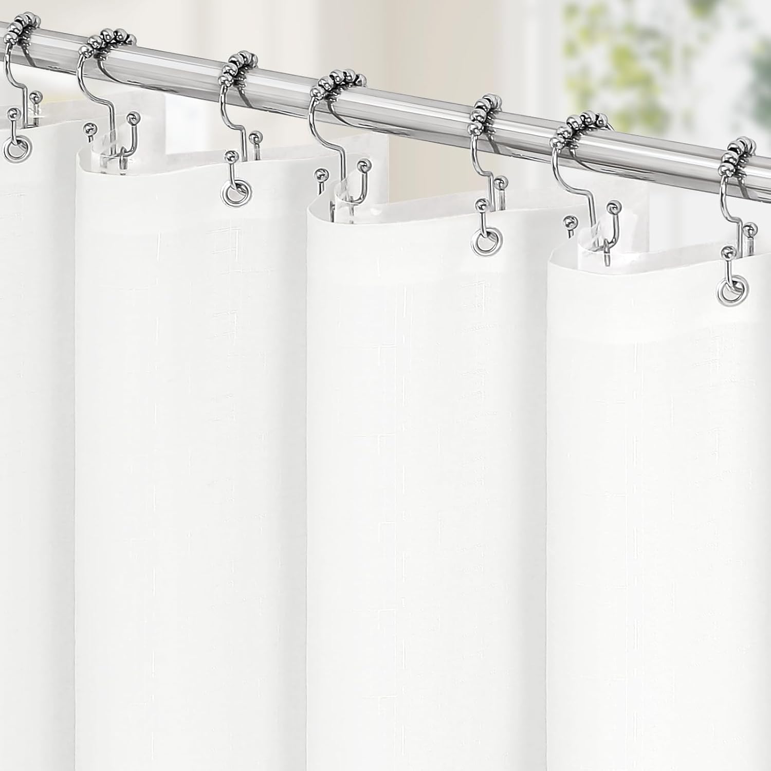 MitoVilla 3 in 1 Shower Curtain Set, White Modern Slub Textured Fabric Shower Curtain and Clear PEVA Liner Set with 12 Double Sided Steel Hooks, Waterproof Fabric Hotel Bathroom Curtain - 72x72