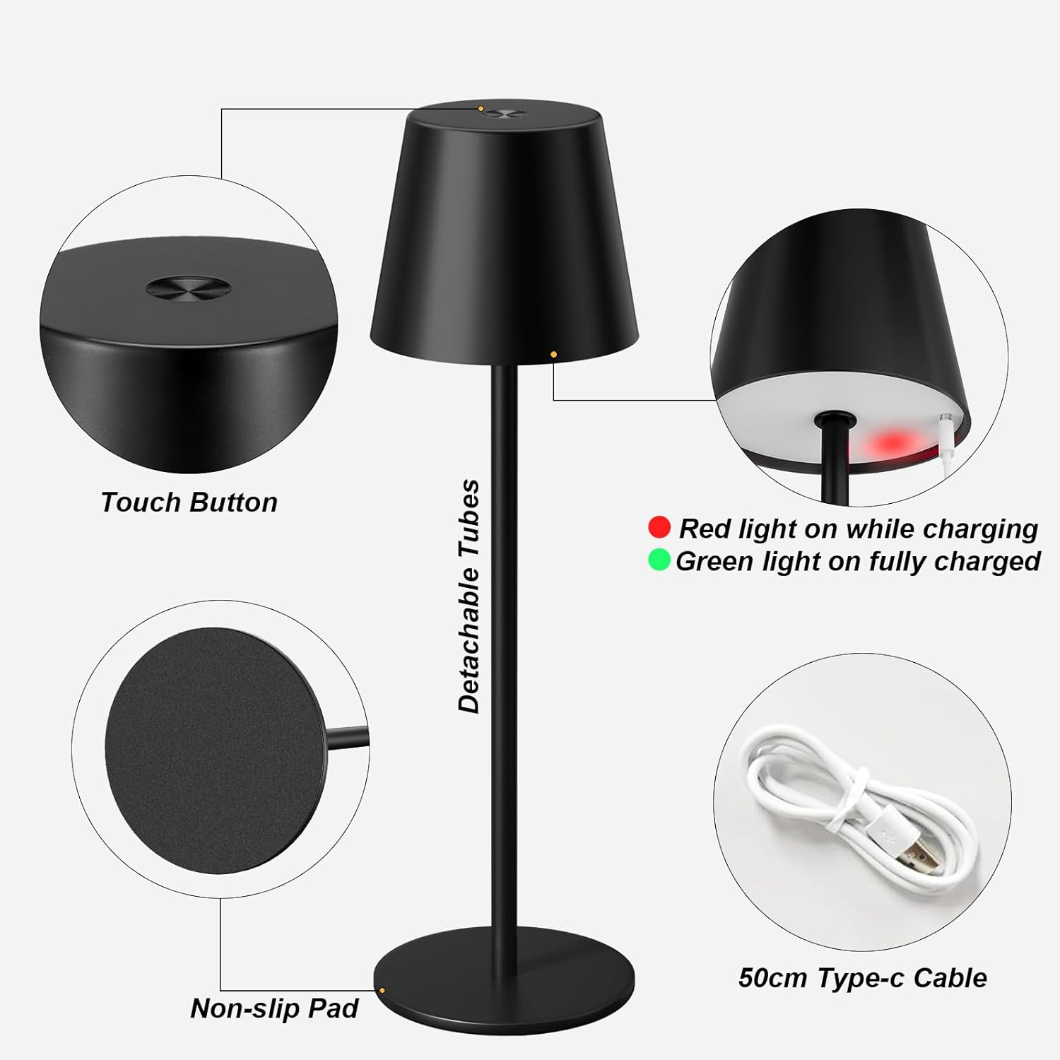 Kakanuo Cordless Table Lamp Rechargeable Black - KK 2 Pack 5000mAH Battery Operated Lamp for Counter, 3 Color Stepless Dimming Wireless Lamp for Dining Kitchen, Outdoor Patio, Touch Control - Image 5