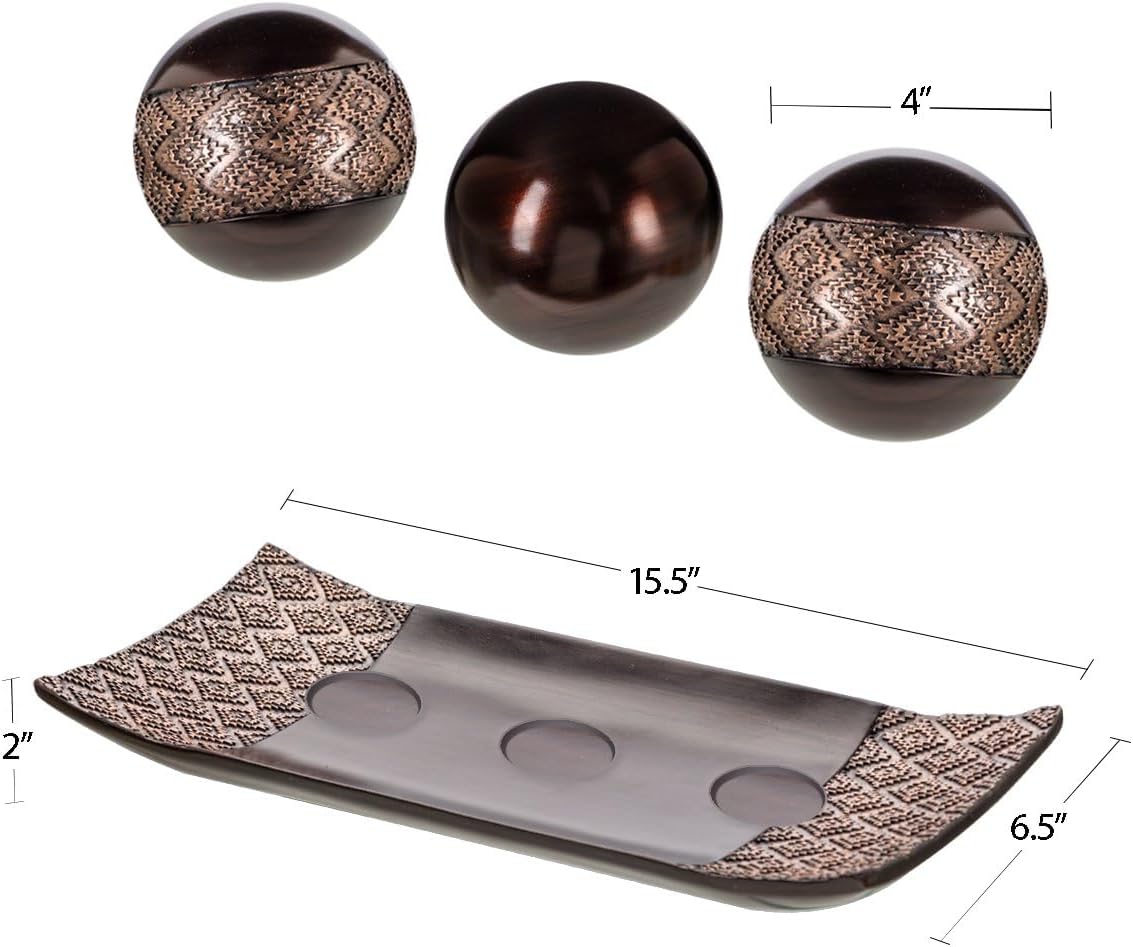 Creative Scents Dublin Brown Tray and Ball Set - Living Room, Entry Table Decor Centerpiece Table Decorations - Decorative Tray for Dining Room, Accent Decor Bowl for House Decoration - Image 3