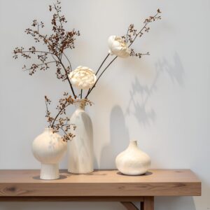 White Ceramic Vase Set of 3 in Beig...