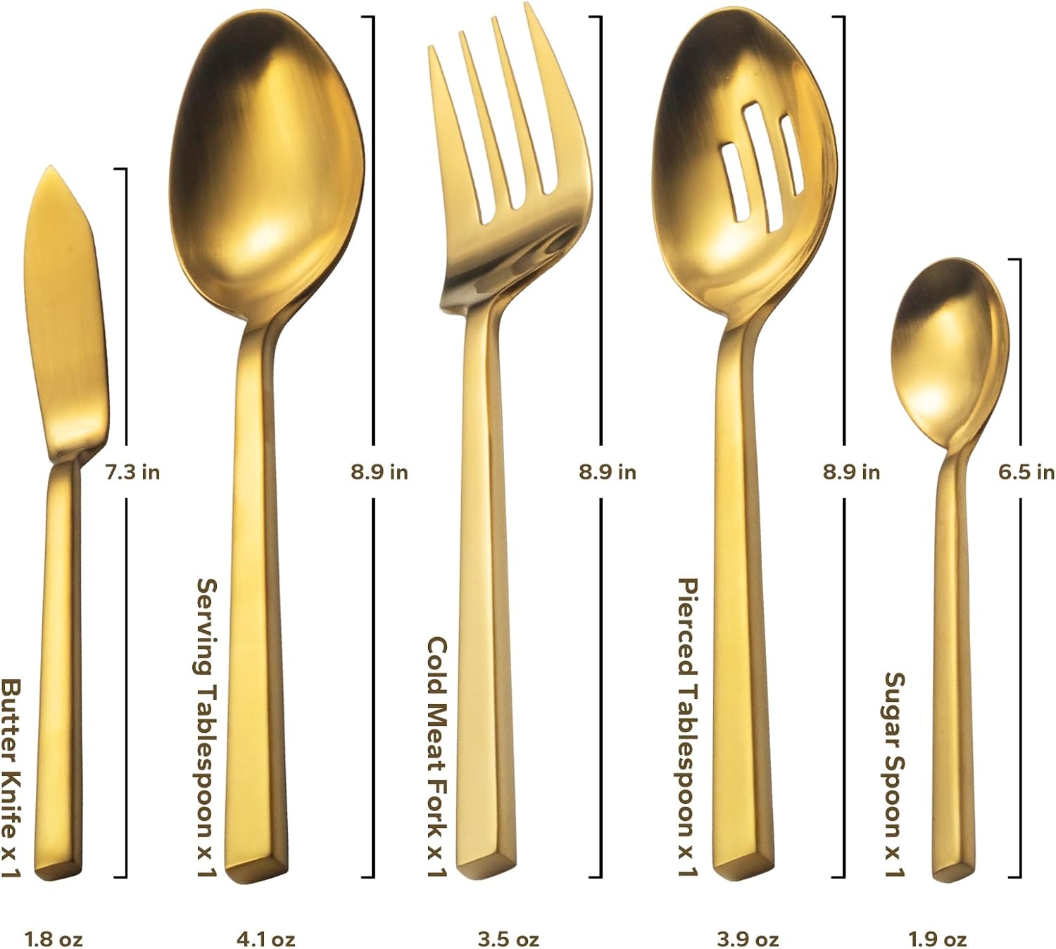 Alata Cube Gold 45-Piece Flatware Set, Forged Cutlery Set, Matte Gold Silverware Service for 8, Stainless Steel Tableware with Square Handle for Home/Restaurant, Dishwasher Safe - Image 5