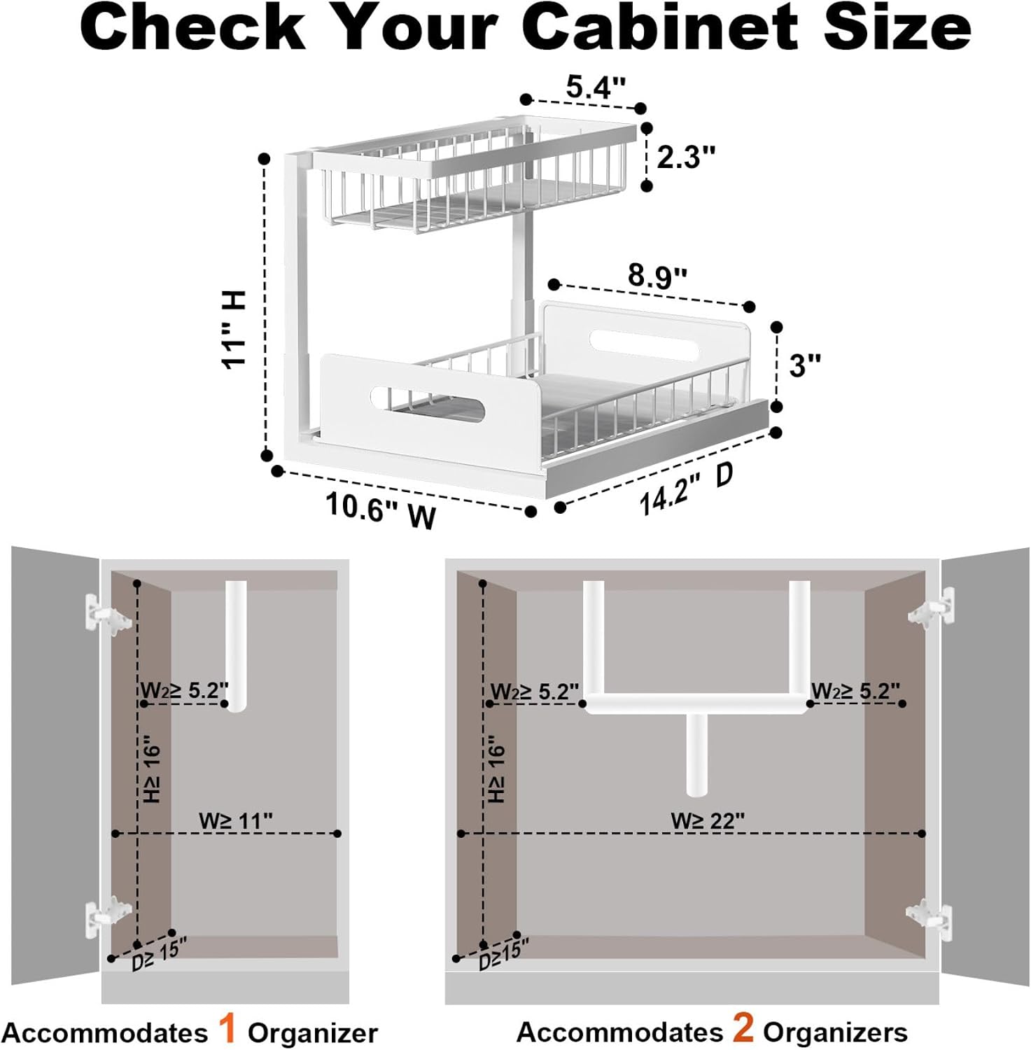 REALINN Under Sink Organizer, Pull Out Cabinet Organizer, 2 Tier Metal Slide Out Shelf with L Shaped Design for Kitchen, Bathroom, Laundry, and Utility Cabinet Storage for Deep Cabinets, White, 2 Pack - Image 2