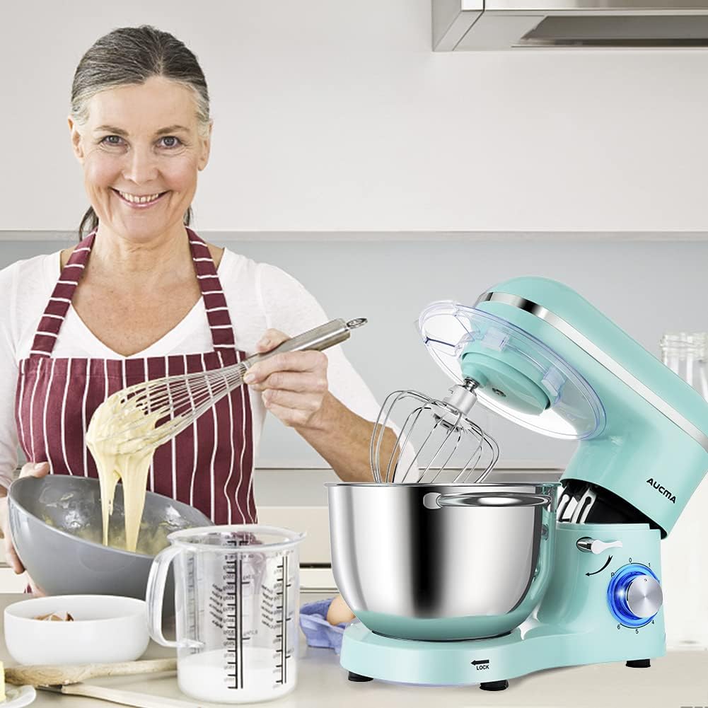 Aucma Stand Mixer,6.5-QT 660W 6-Speed Tilt-Head Food Mixer, Kitchen Electric Mixer with Dough Hook, Wire Whip & Beater (Blue, 6.5QT) - Image 7