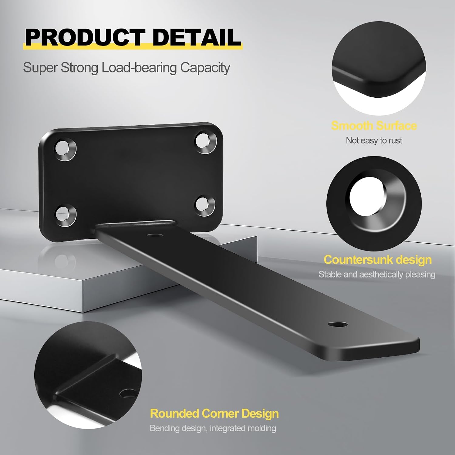 12 Pack - 10 inch Black Hidden L Shelf Bracket (1/5 Inch Thicked) Iron Floating Shelf Brackets Rustic Industrial Metal Brackets for Shelf Support - Image 5