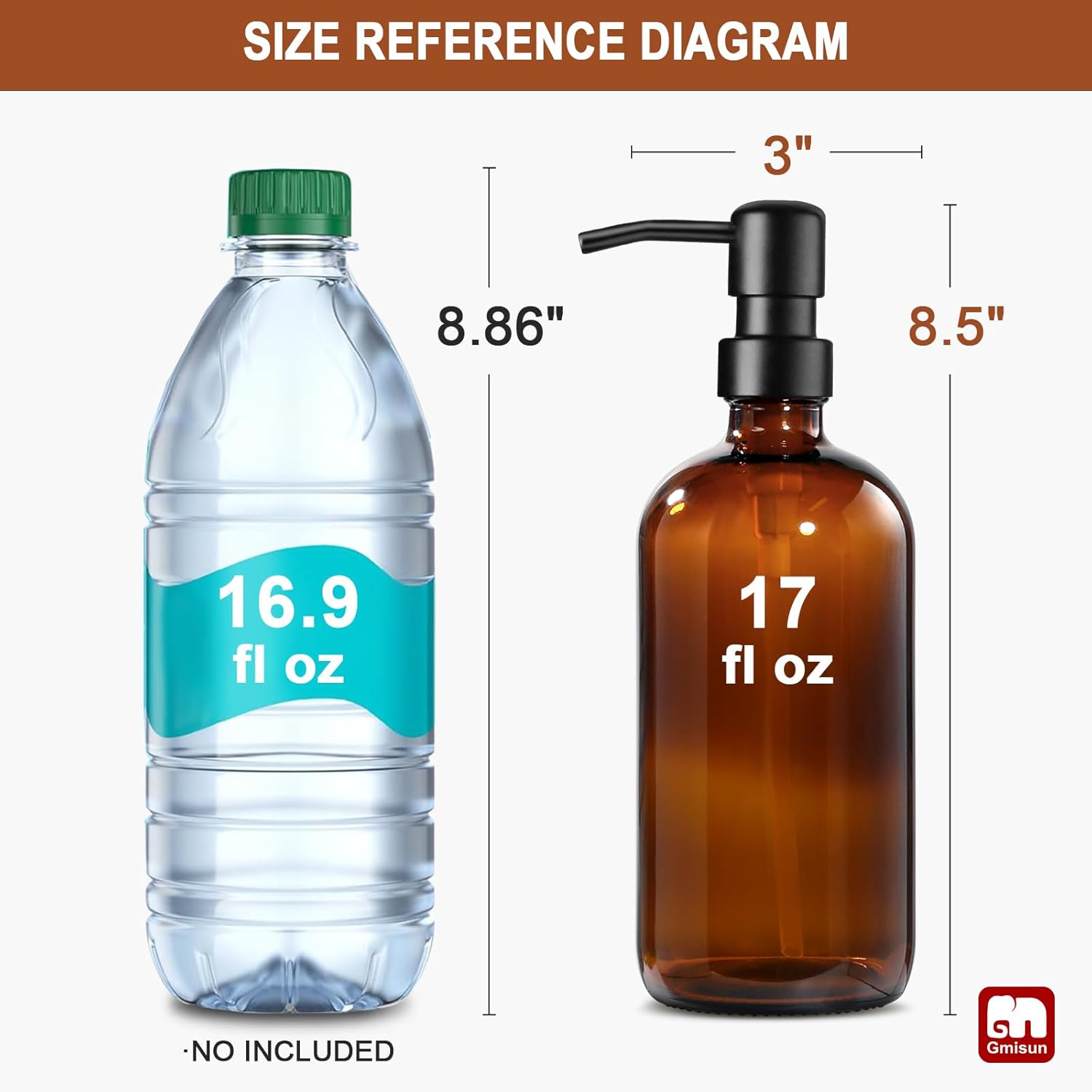 GMISUN Amber Glass Soap Dispenser, 2 Pack Bathroom Hand Soap Dispensers with Stainless Steel Pump, 17 Fl Oz Kitchen Hand and Dish Soap Dispenser Set, Modern Vintage Liquid Brown Soap Dispensers Bottle - Image 2