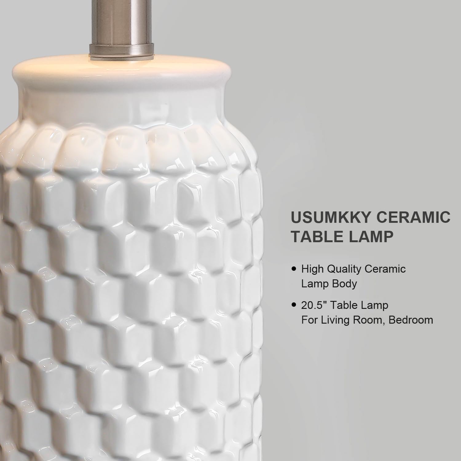 USumkky 20.5" White Modern Ceramic Bedside Lamps Set of 2, Small Table Lamp for Bedroom Decor Farmhouse Nightstand Lamp for Living Room Office - Image 3