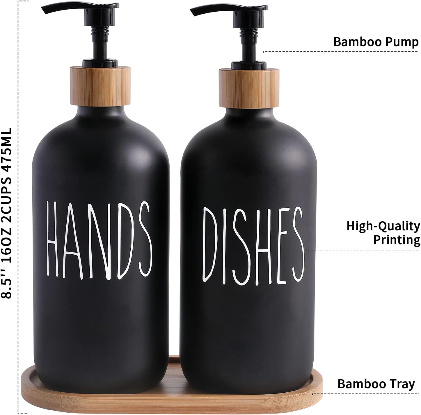 MOMEEMO Black Soap Dispenser Set, Contains Hand and Dish Soap Dispenser, Suitable for Kitchen Decor. (Black) - Image 7