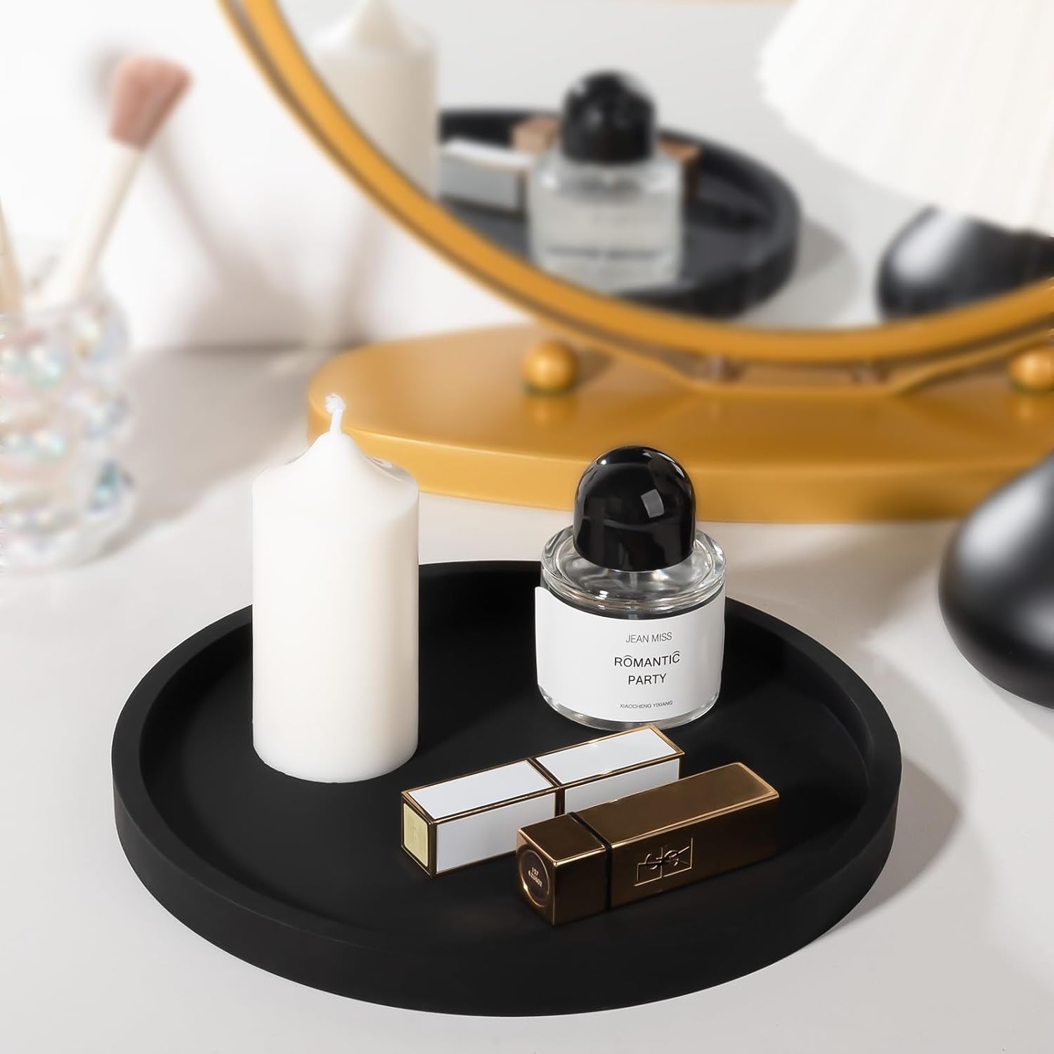 Silicone Bathroom Tray Coffee Table Decor Perfume Organizer, 9" Black | Decorative, Easy to Clean, Waterproof, Scratch-Resistant, Non Slip, for Bathroom Counter, Vanity, Kitchen Countertop, Display - Image 3