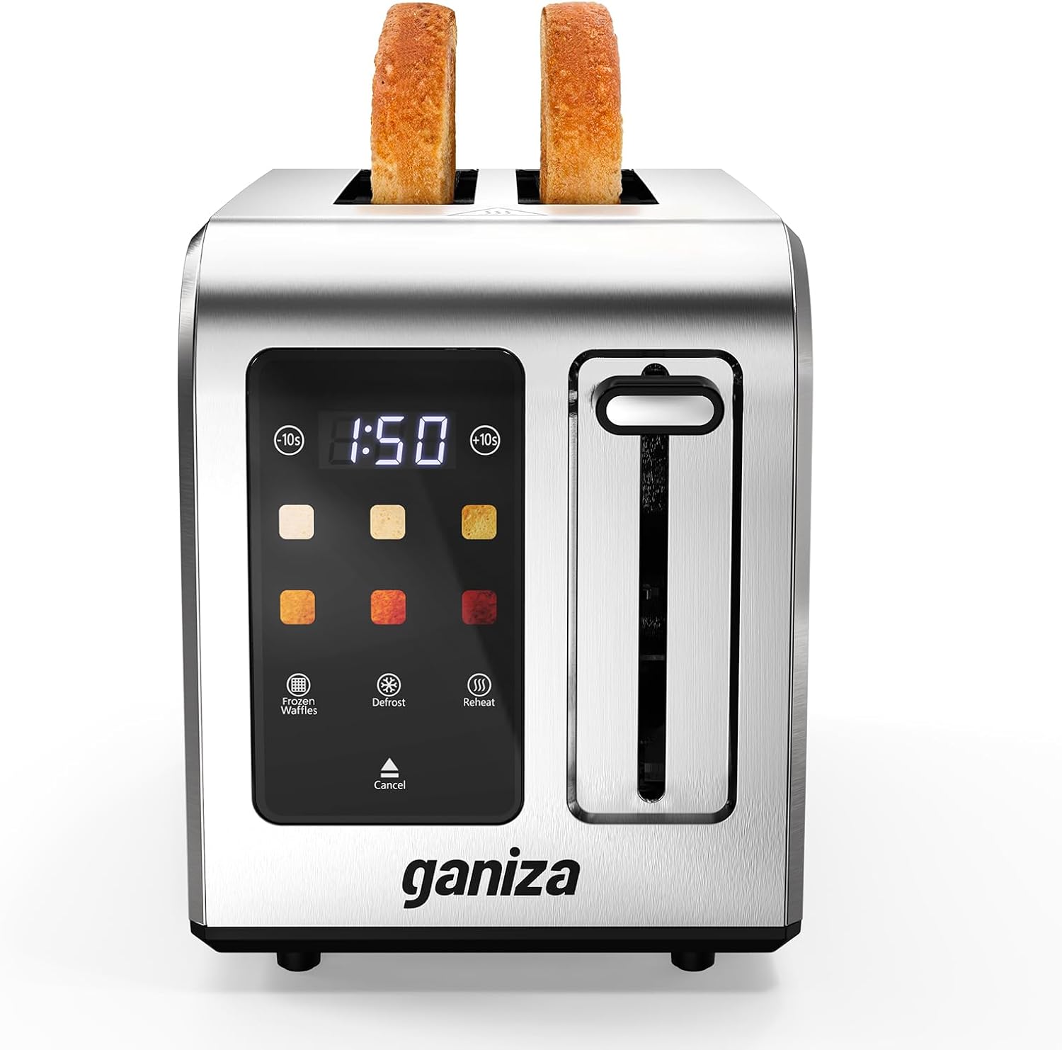 Ganiza Smart Toaster 2 Slice with Touchscreen, Digital Countdown Timer, Touch Screen Toaster Wide Slot, Full Stainless Steel, Defrost Reheat Cancel, +/-10s Fine-Tune, Removable Crumb Tray, Max 925W