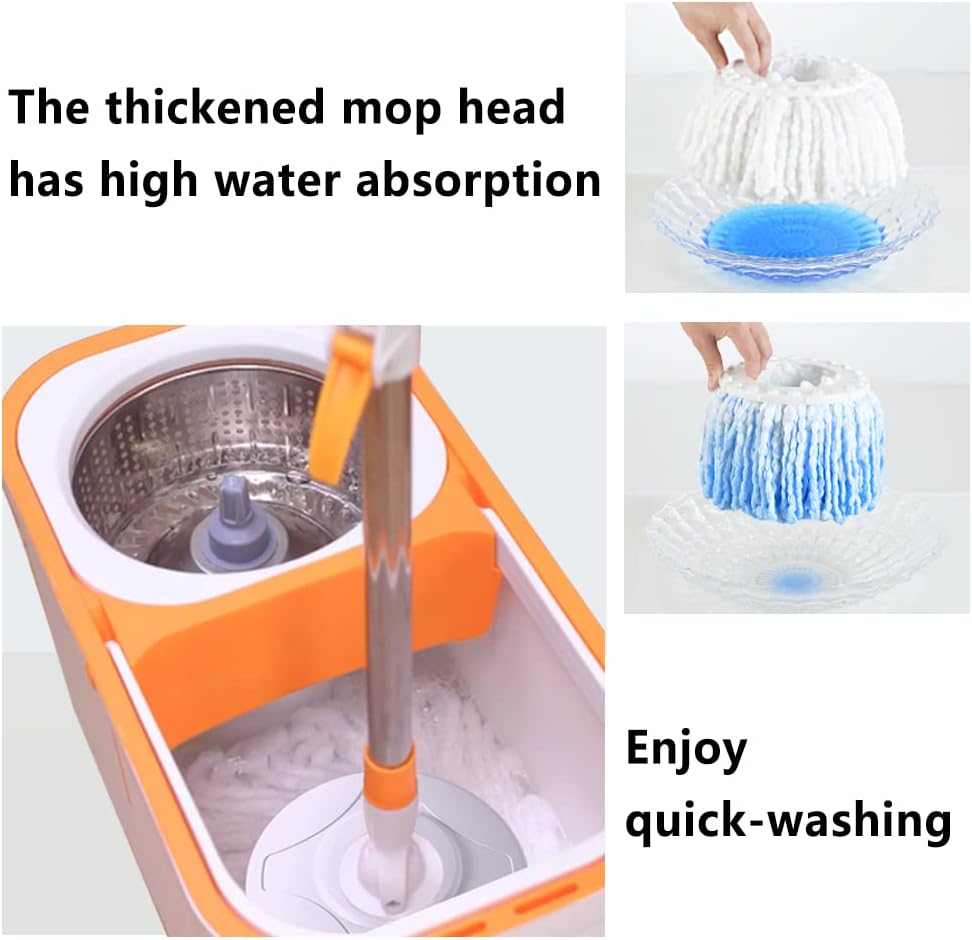 Floor Spin Mop and Bucket Set with Wringer System Extended Stainless Steel Handle 61"for Home Floor Cleaning Use with 5 Replacement Head Refill and 1 Cleaning Brush Head - Image 7