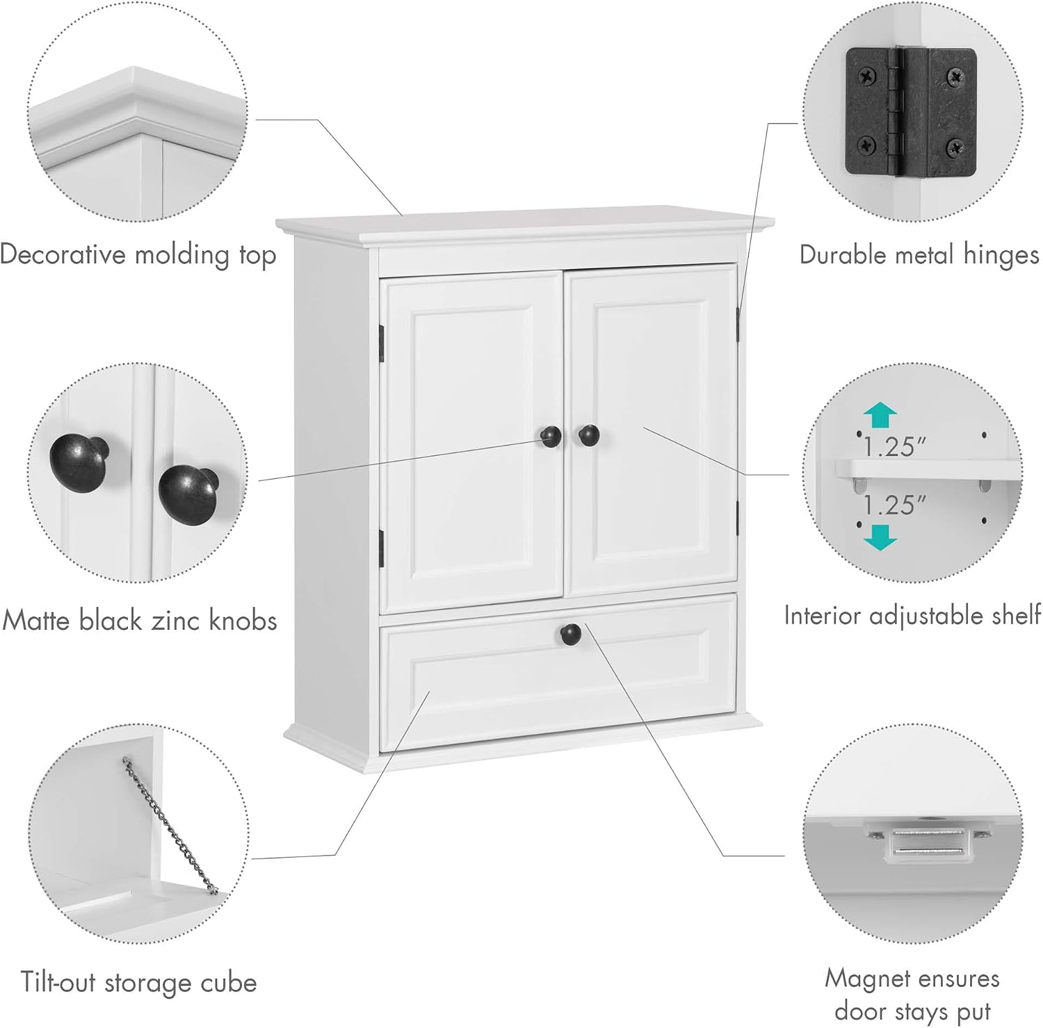 Spirich Bathroom Wall Cabinet, White Medicine Cabinet with Doors | Adjustable Shelf, Lower Tilt-Out Cube, FSC-Certified MDF, Space-Saving Concealed Storage for Toiletries, Towels, or Medicine - Image 5