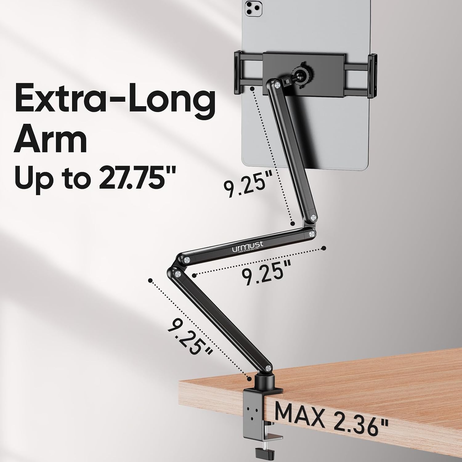 Urmust Tablet Stand for Desk, Adjustable iPad Holder for Bed, 360° Rotation, Sturdy Aluminum Tablet Arm Mount for 4.7"-15.6" iPad Pro/Air/Mini, iPhone, Galaxy Tab, for Kitchen, Work, Video Call - Image 5