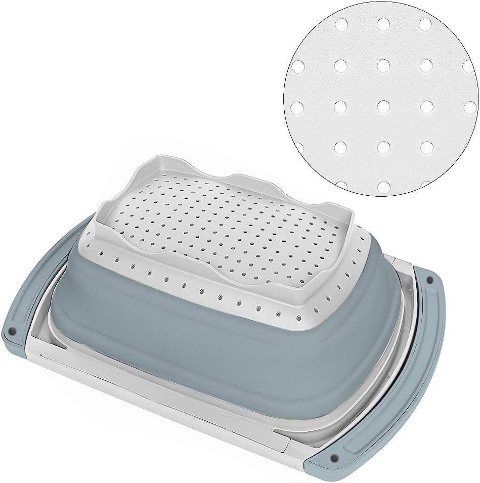 Qimh Collapsible Colander | Over The Sink Silicone Kitchen Strainers and Colanders with Extendable Handles | Veggies, Fruit and Pasta Foldable Strainer for Kitchen, 6-Quart, BPA Free - Image 6