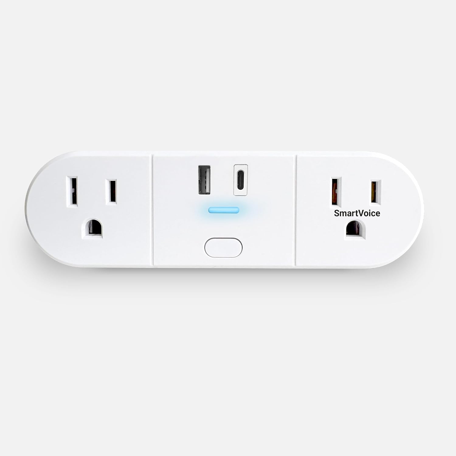 Emerson SmartVoice 4-in-1 Wall Plug, Voice Control Smart Outlet w/ 2 AC (1 Voice + 1 Always-On), USB-A & USB-C Ports, No WiFi, No App, Sleep & Wake Timer, ETL Listed