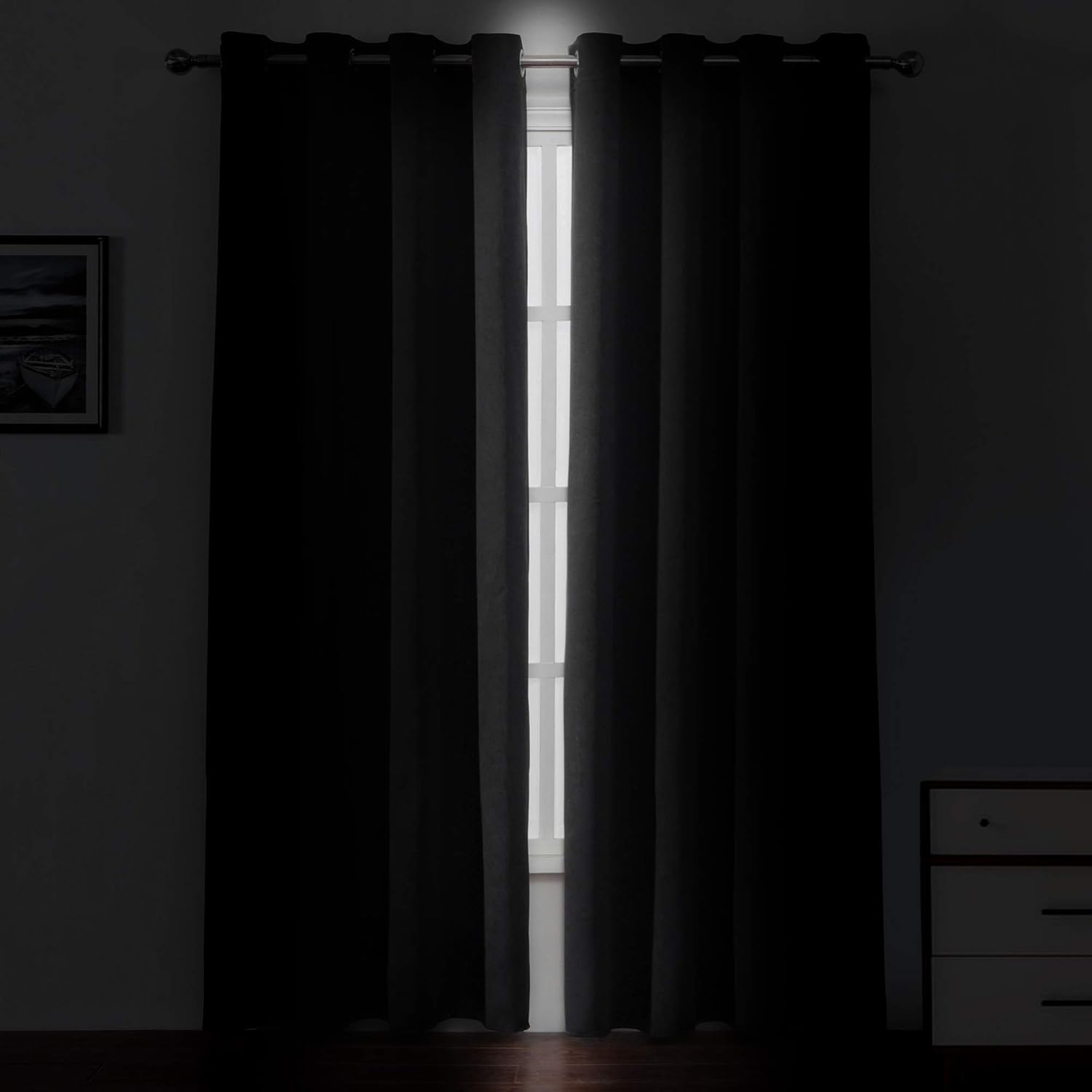 LEMOMO Blackout Curtains 52 x 84 inches Long Black Curtains Set of 2 Panels Thermal Insulated Room Darkening Curtains for Bedroom - Image 3