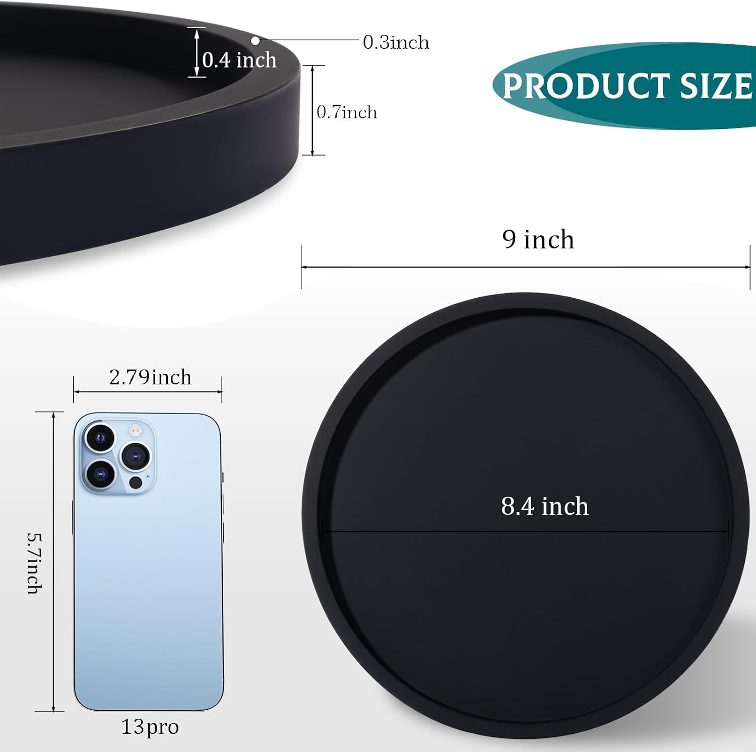 Silicone Bathroom Tray Coffee Table Decor Perfume Organizer, 9" Black | Decorative, Easy to Clean, Waterproof, Scratch-Resistant, Non Slip, for Bathroom Counter, Vanity, Kitchen Countertop, Display - Image 7