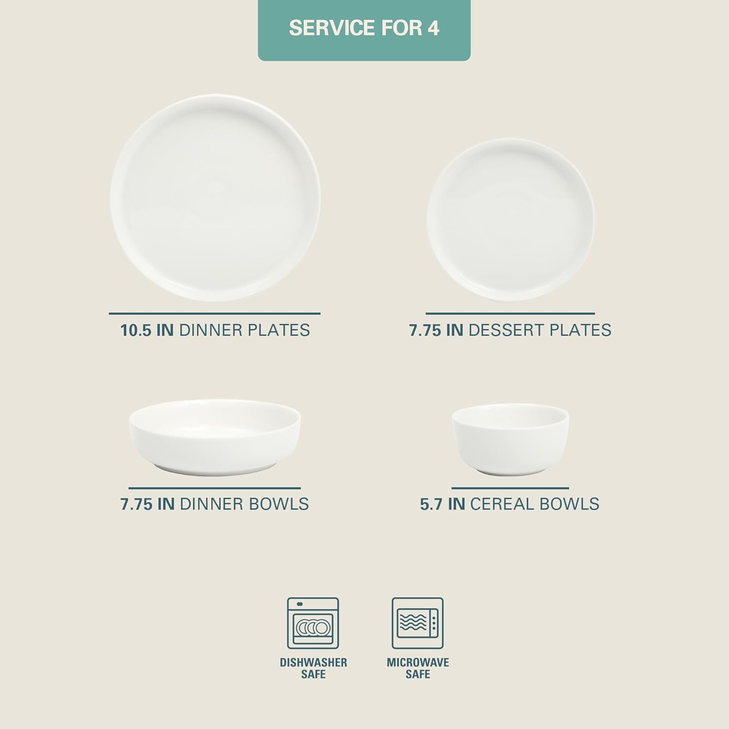 Gibson Home Oslo Dinnerware Set for 4, 16-Piece White Porcelain Plates and Bowls — Ceramic Dish Set | Microwave & Dishwasher Safe - Image 2