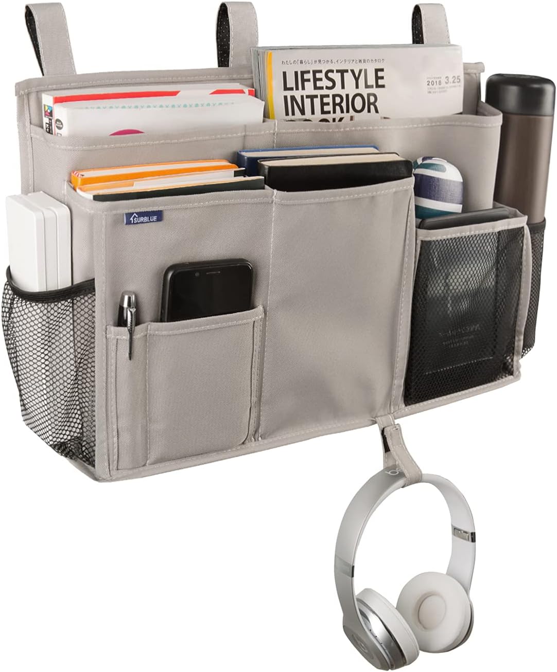 Surblue Bedside Caddy Hanging Bed Organizer Storage Bag Pocket for Bunk and Hospital Beds, College Dorm Rooms Baby Bed Rails,Camp (8 Pockets),Gray - Image 2