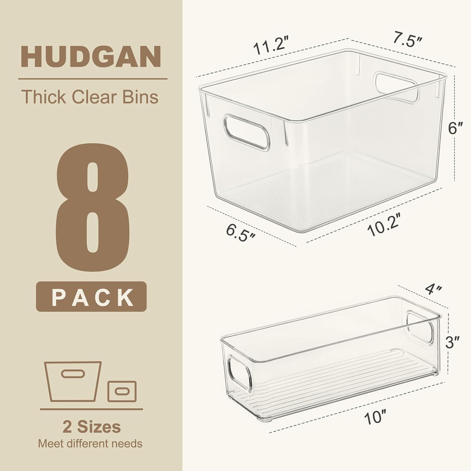 Hudgan Set of 8 Clear Plastic Storage Bins 4 Large and 4 Small Stackable Storage Containers for Pantry Organizers and Kitchen Storage, Cabinet, Freezer, Under Sink Organization - Image 5