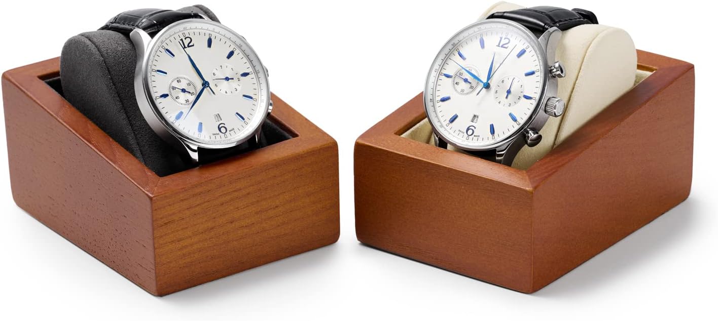 Solid Wood Watch Box Holder Single Watch Travel Case for Men and Women With Microfiber Pillow(Beige) - Image 7