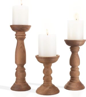 BANOMII Farmhouse Wooden Candle Hol...