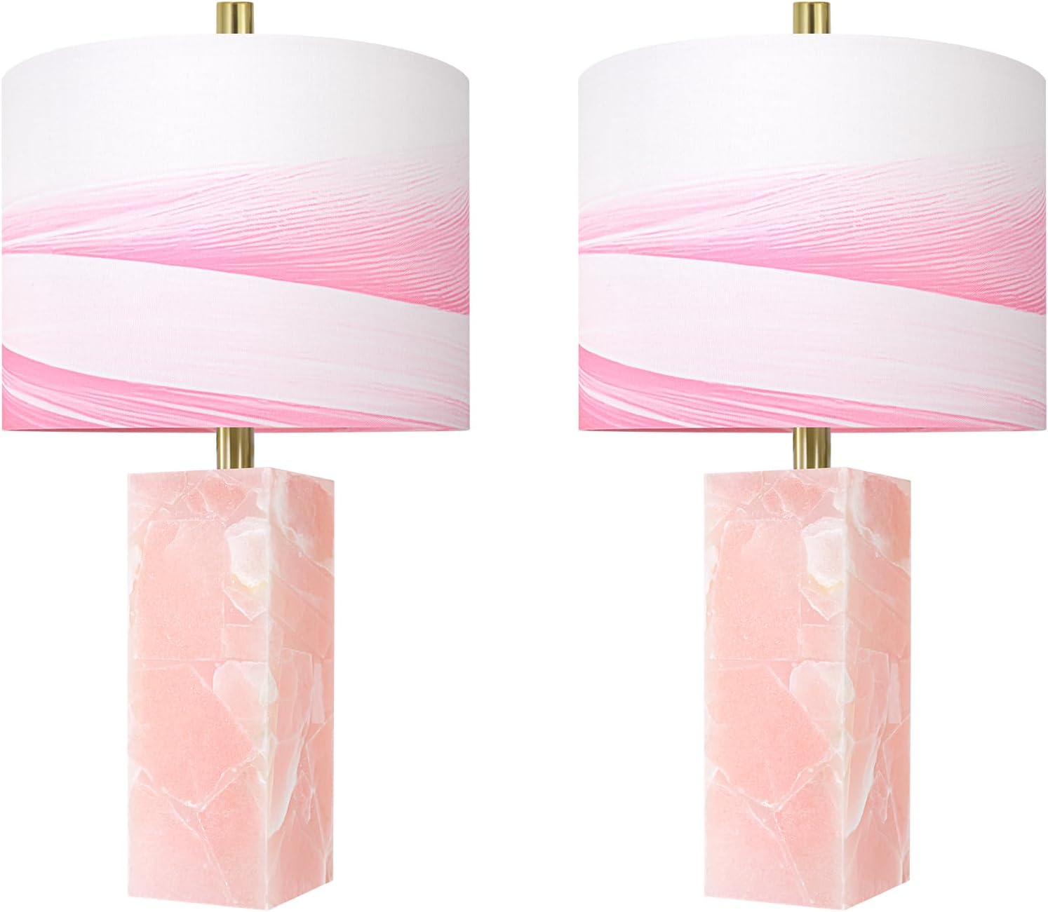 Scenekoy 23" Alabaster Table Lamp Set of 2 with Night Light for Bedroom Living Room, Rotary Switch, Pink Modern Table Lamp with Linen Shade, Nightstand Lamps for Room Bedside Office (Bulb Included) - Image 7