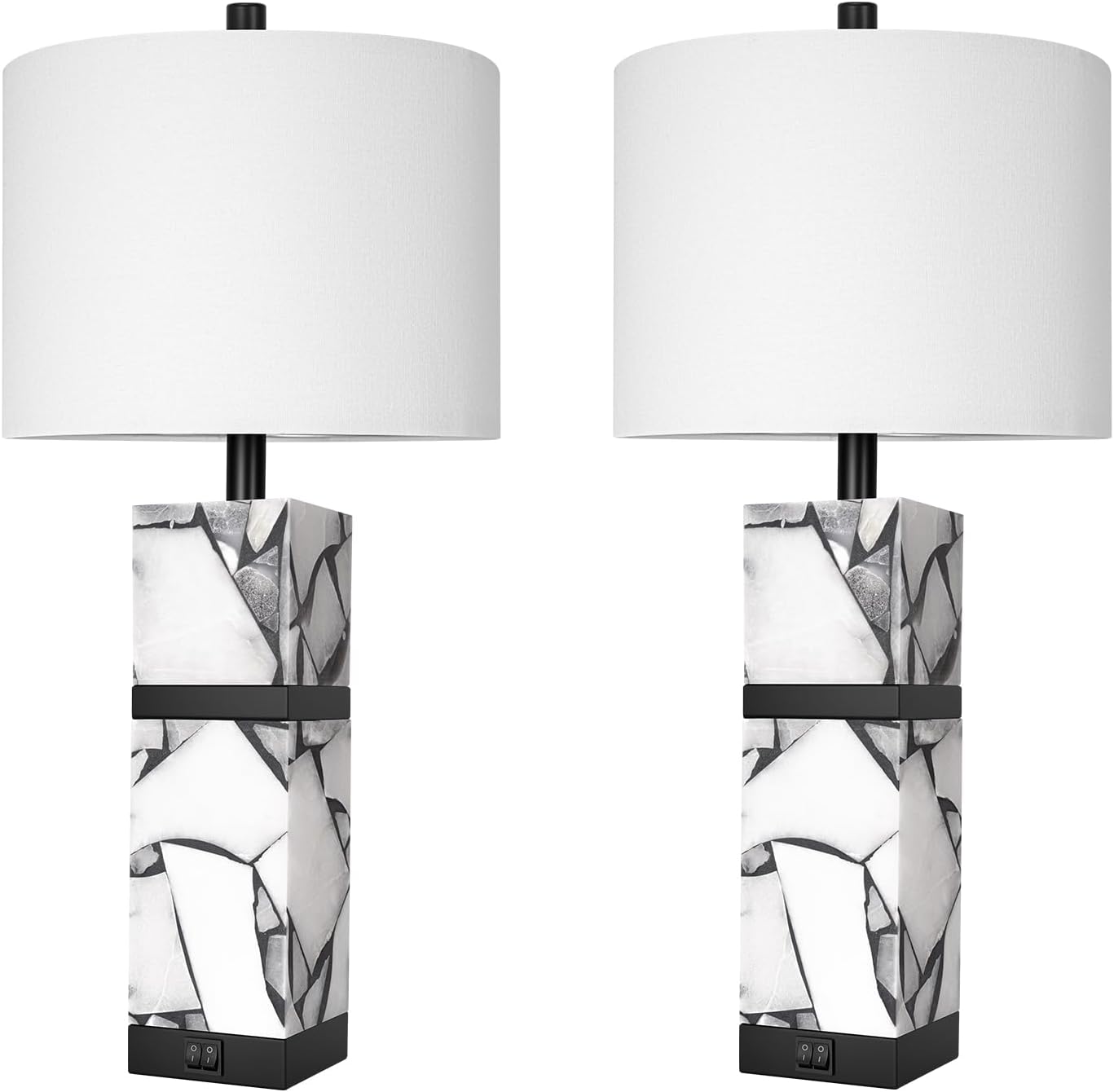 Scenekoy 27" Alabaster Table Lamps Set of 2 with Night Light for Living Room Bedroom, Nightstand Lamps with Linen Shade, Modern Bedroom Lamps with USB A+C Ports for Living Room Office (Bulb Included) - Image 7