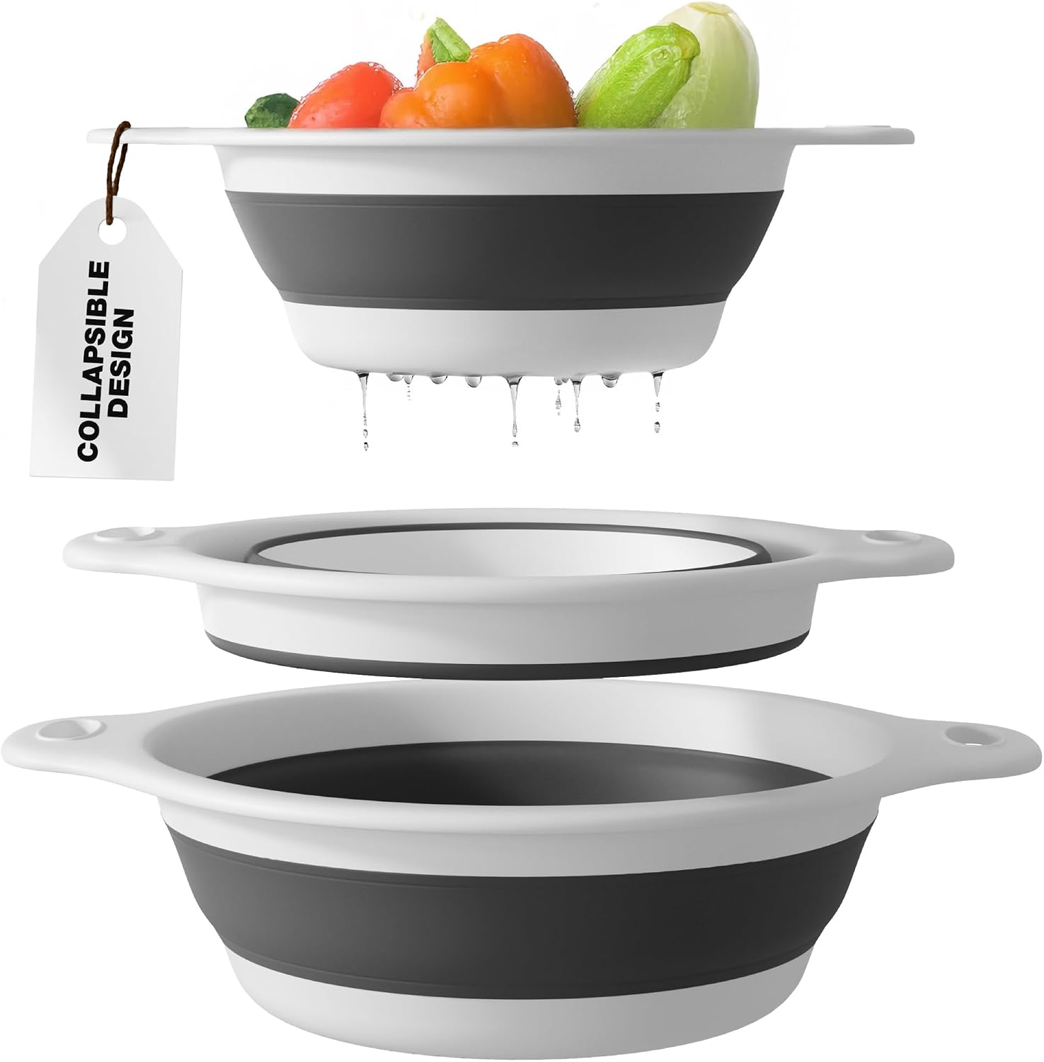 Gevoli Collapsible Colanders (3 Pack Set) Food Strainers with Over-Sink Water Draining Base for Pasta Fruits and Vegetables (Patent Pending) White (3 Sizes, 3QT, 4QT and 5 Quart) - Image 7
