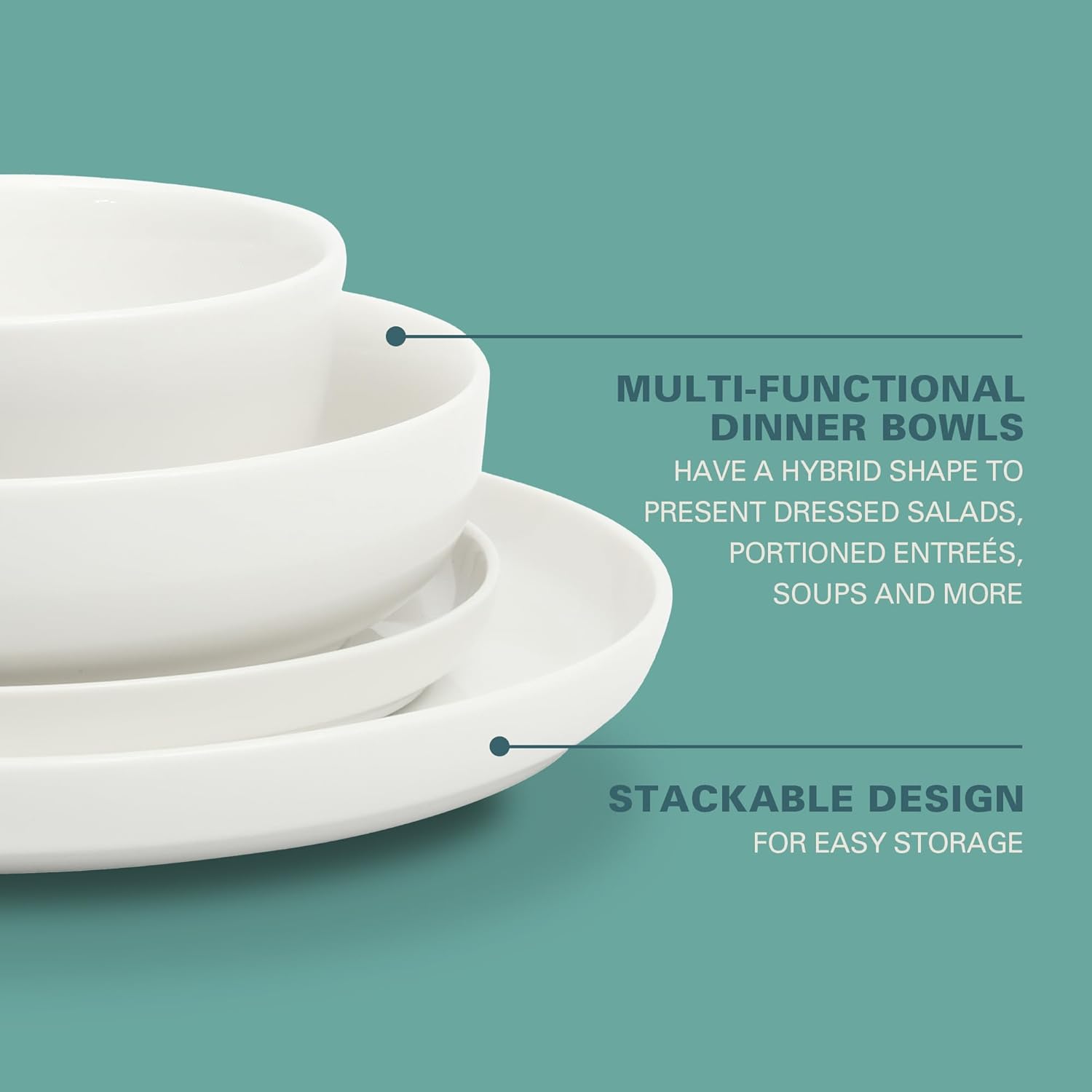 Gibson Home Oslo Dinnerware Set for 4, 16-Piece White Porcelain Plates and Bowls — Ceramic Dish Set | Microwave & Dishwasher Safe - Image 3