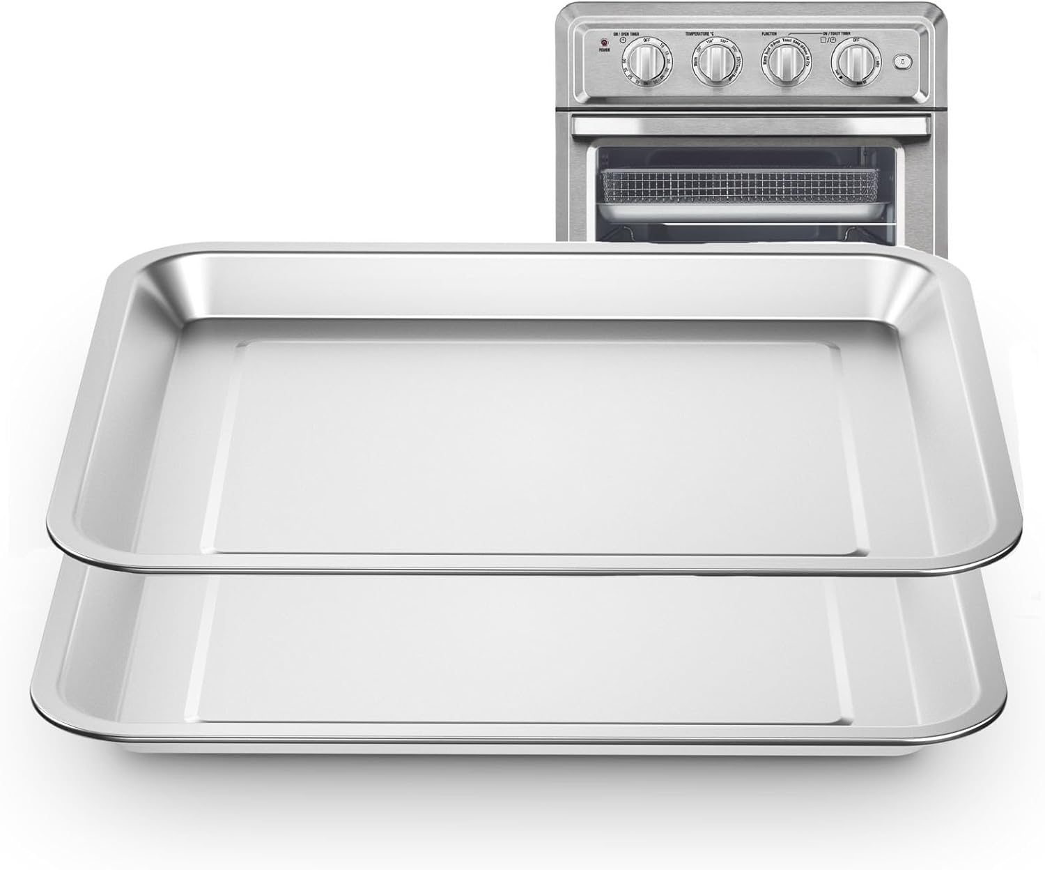 Baking Sheet Pan for Cuisinart Toaster Oven Tray,air fryer tray replacement | 12.4"x11"Stainless Steel for Cuisinart Air Fryer TOA-060/065/070,Toaster Oven Accessories,Cookie & Bread Baking Pan 2 PCS