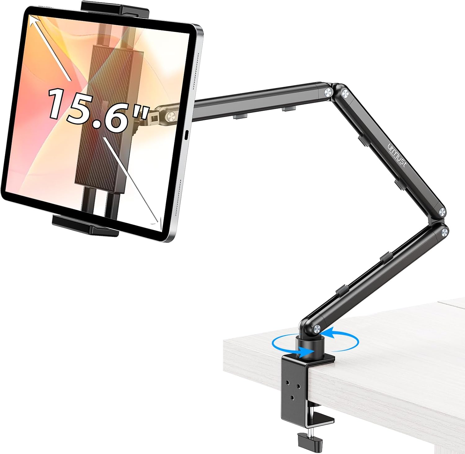 Urmust Tablet Stand for Desk, Adjustable iPad Holder for Bed, 360° Rotation, Sturdy Aluminum Tablet Arm Mount for 4.7"-15.6" iPad Pro/Air/Mini, iPhone, Galaxy Tab, for Kitchen, Work, Video Call