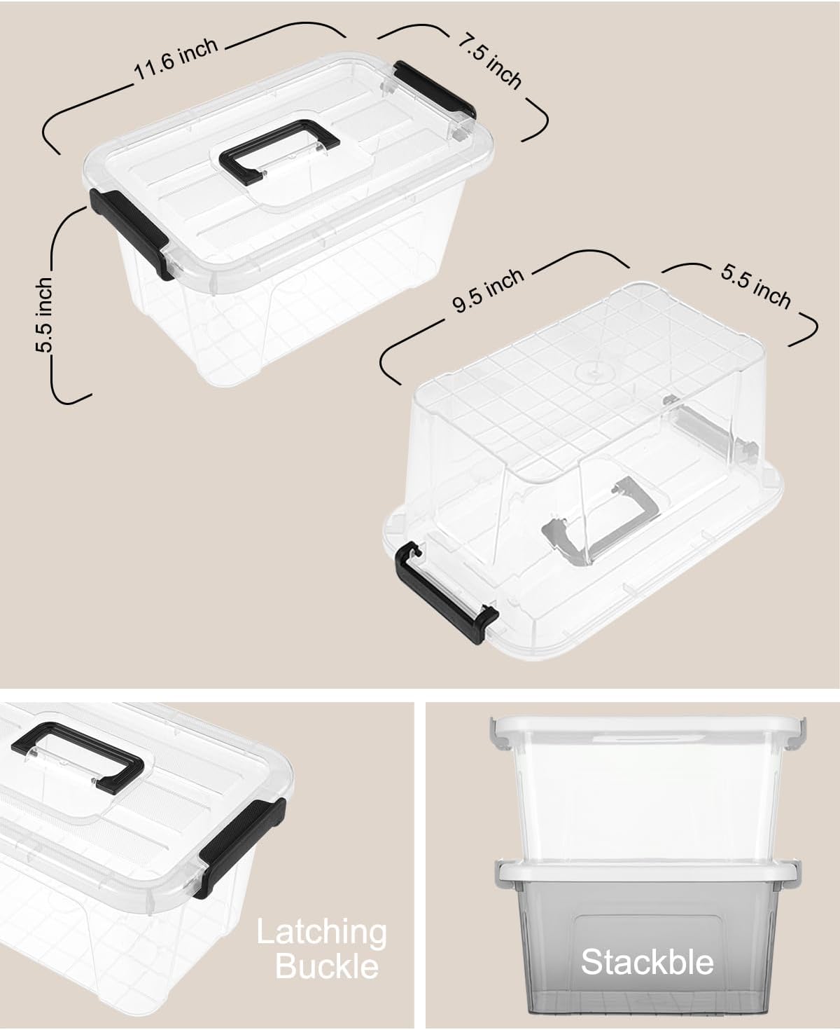 NUMIFUN 7Qt Plastic Storage Bins with Lids,6 Pack | Stackable organizing totes with buckle latches & handles.Dust-proof clear design for home office - Image 3