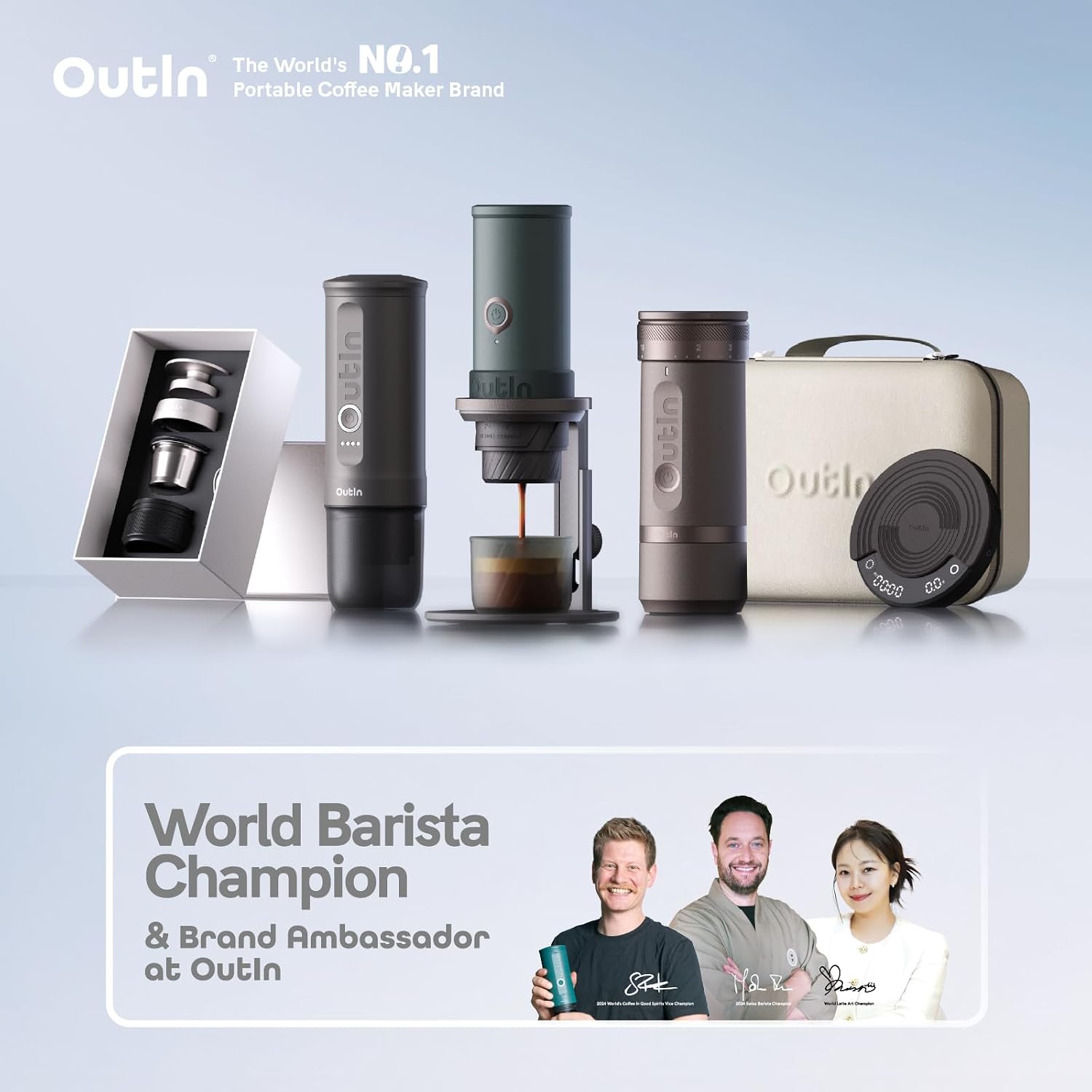 OutIn Nano Portable Electric Espresso Machine with Fino Portable Electric Coffee Grinder, Brown & Grey - Image 9