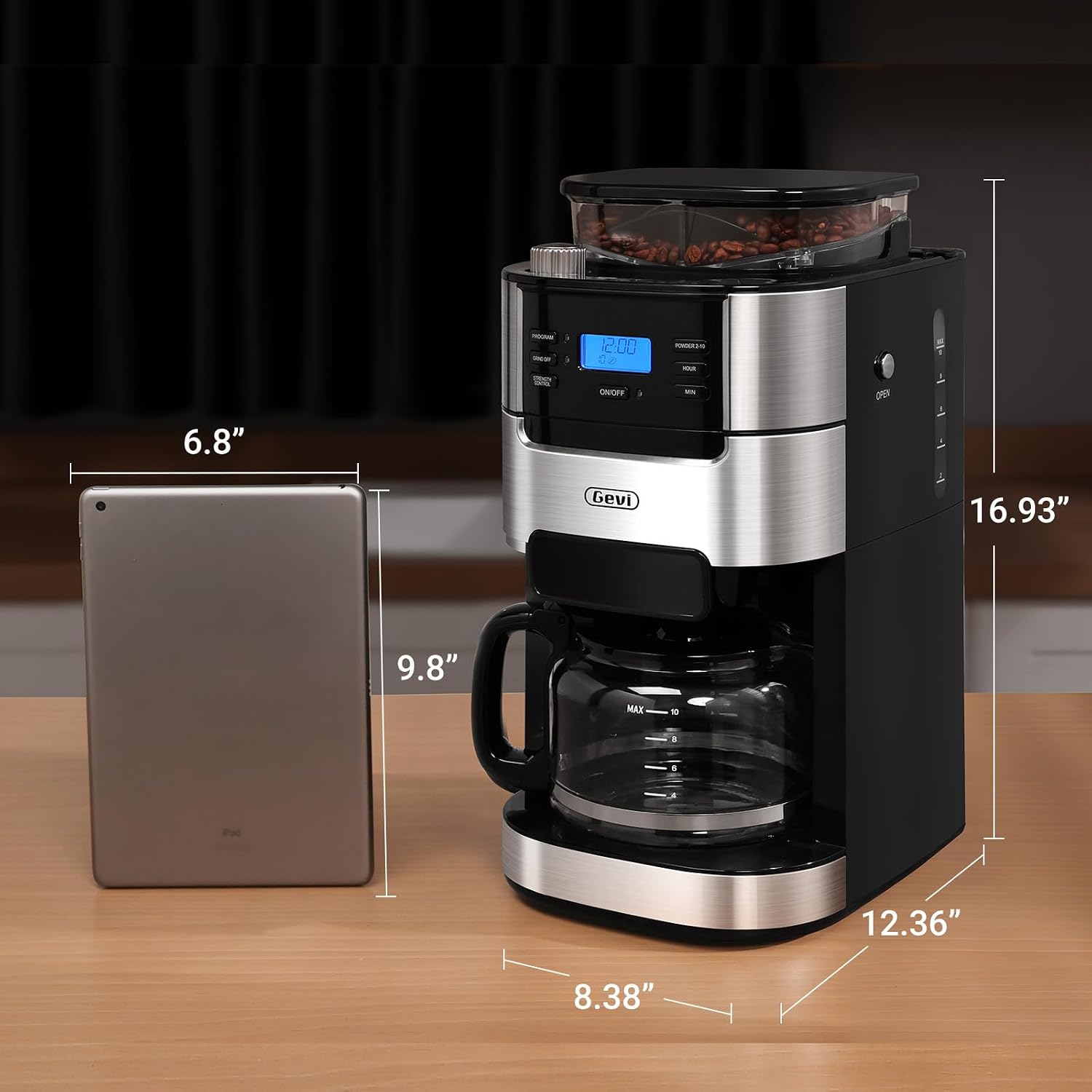 Gevi 10-Cup Drip Coffee Maker with Built-in Burr Grinder & Programmable Timer, 1.5L Water Tank, Auto Keep-Warm, Reusable Filter - Fresh Ground Coffee Machine (Black) - Image 6