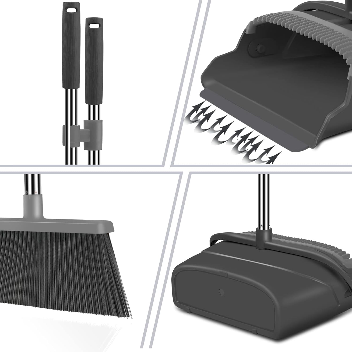 Broom and Dustpan Set for Home, Office, Indoor&Outdoor Sweeping, Stand Up Broom and Dustpan (Black&Gray) - Image 3