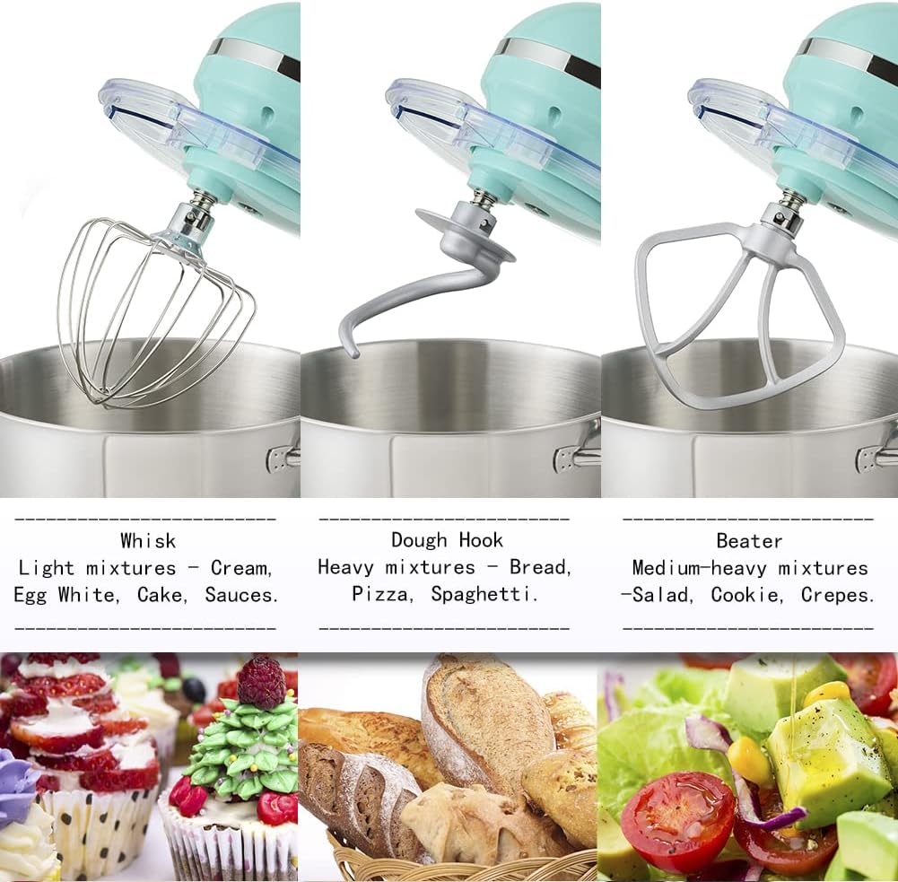 Aucma Stand Mixer,6.5-QT 660W 6-Speed Tilt-Head Food Mixer, Kitchen Electric Mixer with Dough Hook, Wire Whip & Beater (Blue, 6.5QT) - Image 4