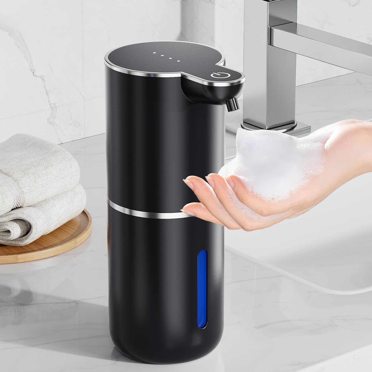 Fantictas Automatic Soap Dispenser Touchless Automatic Foam Soap Dispenser 380ML 4 Adjustable Levels 1200mAh Soap Dispensing Wall Mount for Kitchen and Bathroom,Black