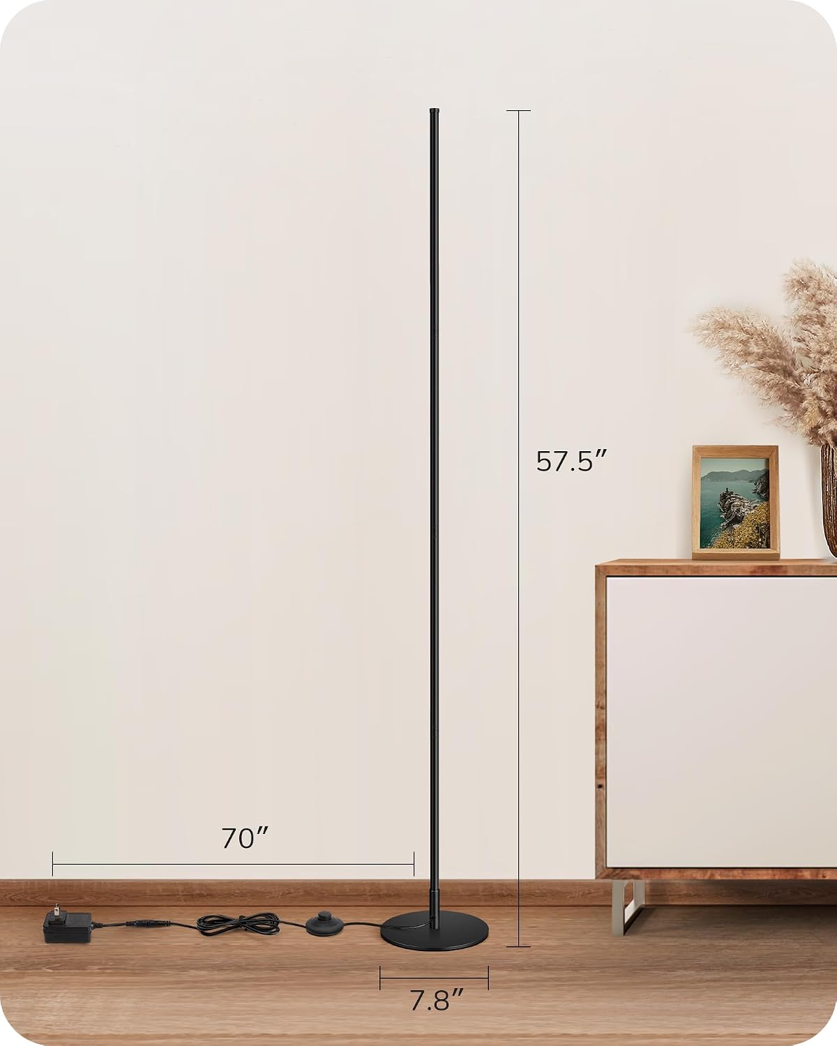 EDISHINE LED Corner Floor Lamp, 57.5" Minimalist Dimmable Sleek Light, Adjustable Height, Standing Tall Floor Lamps for Living Room, Bedroom, Office, 3000K Warm White Light, Black - Image 7