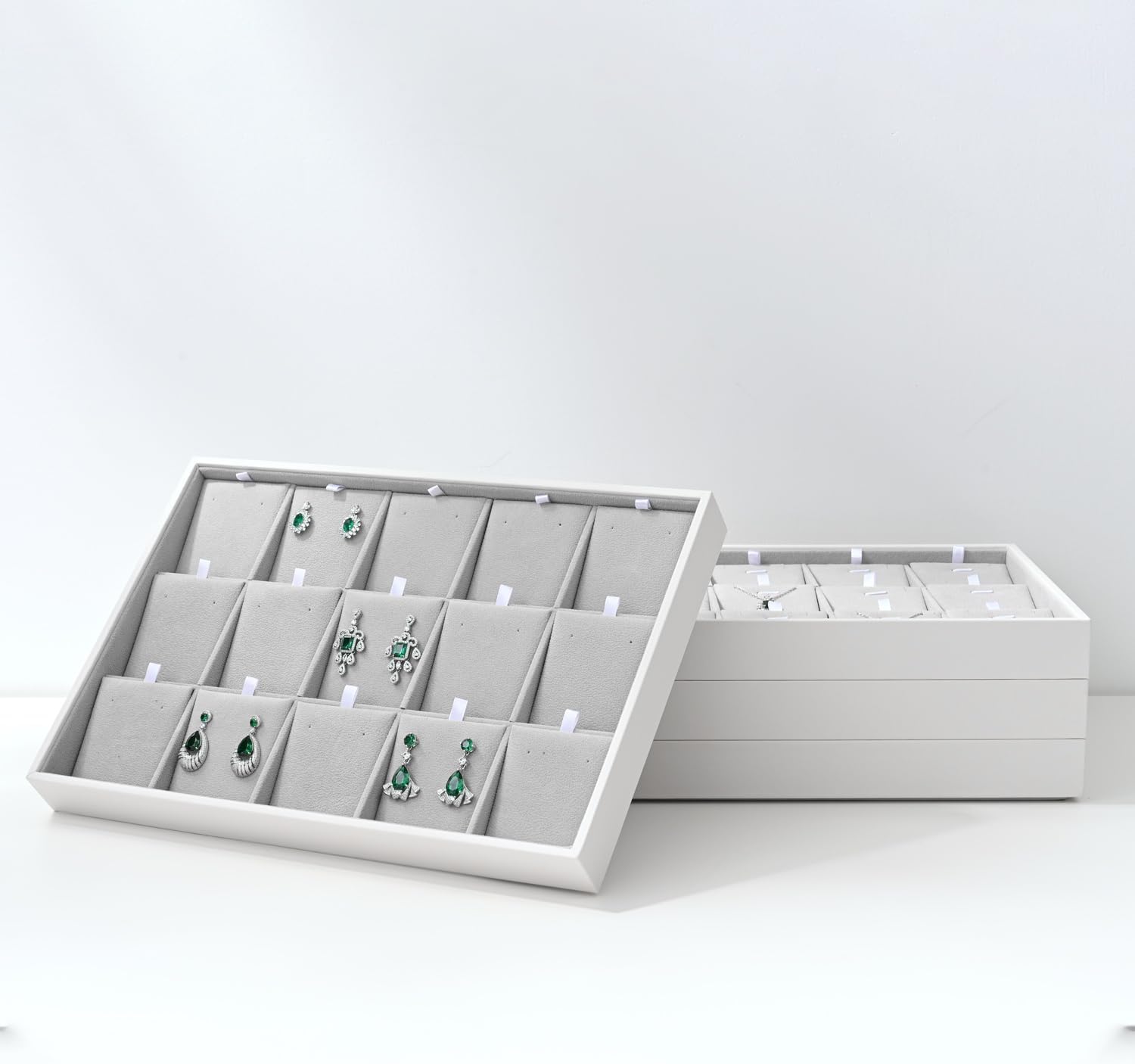 Oirlv Velvet Stackable Jewelry Tray 32 Grids Earrings Organizer Display Showcase Jewelry Storage trays - Image 9