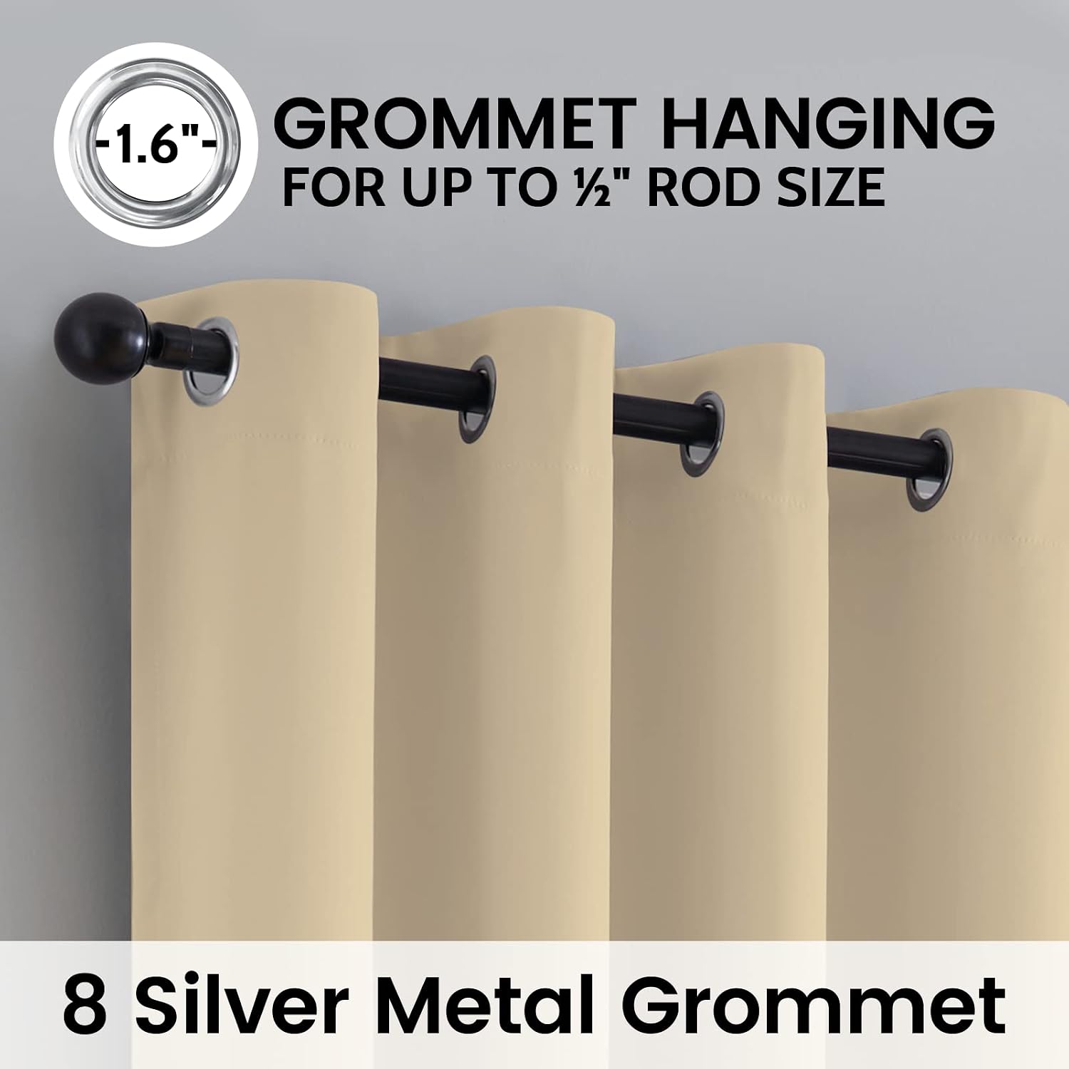 SimpleHome 100% Blackout Curtains for Bedroom,Thermal Insulated Grommet Window Drapes Room Darkening Beige Curtains for Living Room with Black Back,52 x 84 Inch,2 Panels - Image 6