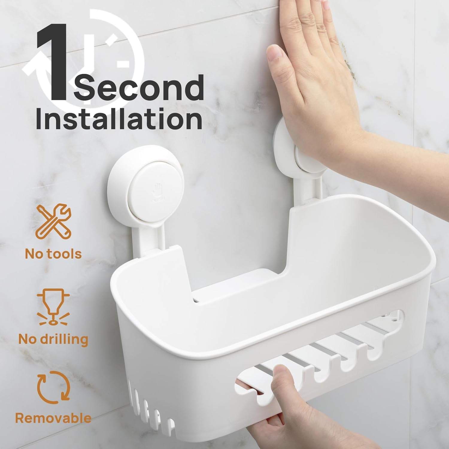 LEVERLOC Shower Caddy Suction Cup, Shower Organizer Removable Bathroom Shelf, Storage Suction Powerful Max Hold 22lbs Bathroom Caddy Waterproof Holder, White - Image 2