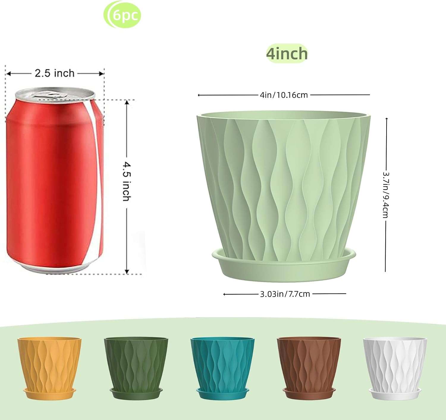 4 Inch Plant Pots, 6 Pack Indoor Flower Pots, Planters with Drainage Holes and Trays for Orchids, Violets, Succulents, Herbs, and Other Plants,Corolful - Image 2