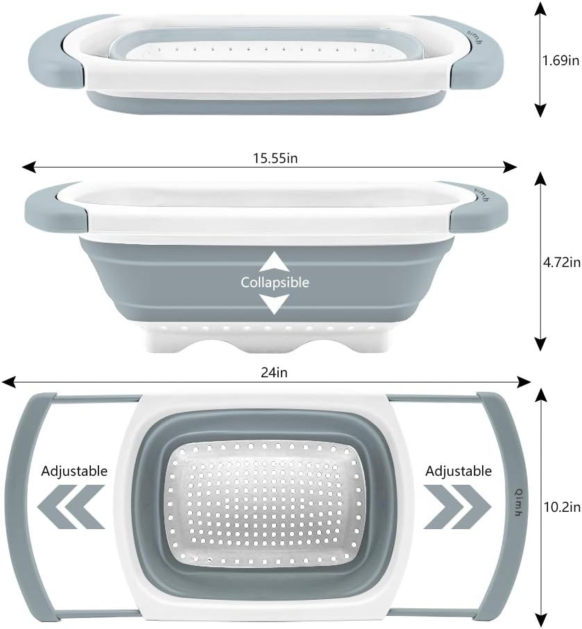 Qimh Collapsible Colander | Over The Sink Silicone Kitchen Strainers and Colanders with Extendable Handles | Veggies, Fruit and Pasta Foldable Strainer for Kitchen, 6-Quart, BPA Free - Image 3
