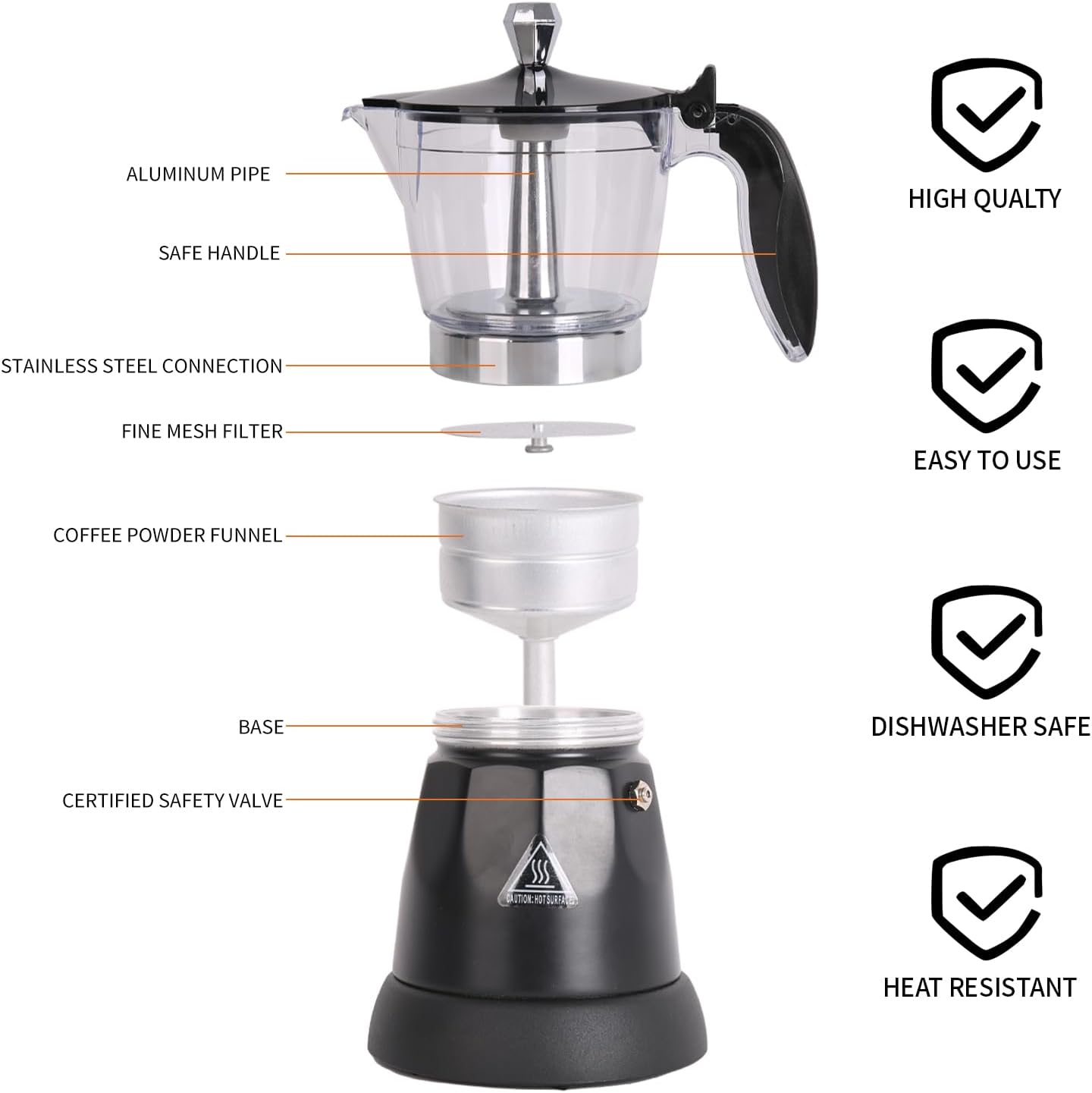 LAOION Cuban Coffee Maker, 6 or 3cup Electric Espresso Coffee Maker, Portable Cafeteras Electricas Modernas, Electric Moka Pot with Detachable Base & Overheat Protection, Coffee Gift for Home Travel - Image 2