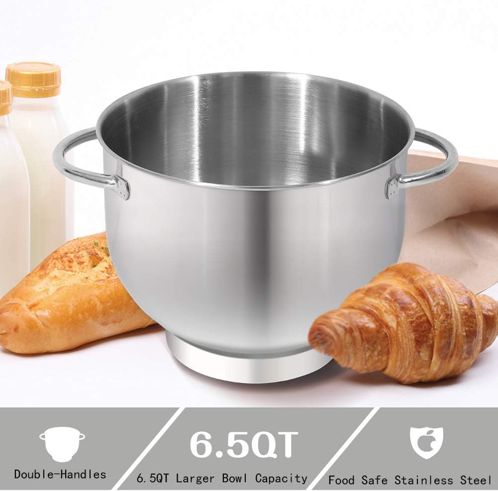 Aucma Stand Mixer,6.5-QT 660W 6-Speed Tilt-Head Food Mixer, Kitchen Electric Mixer with Dough Hook, Wire Whip & Beater (Blue, 6.5QT) - Image 6