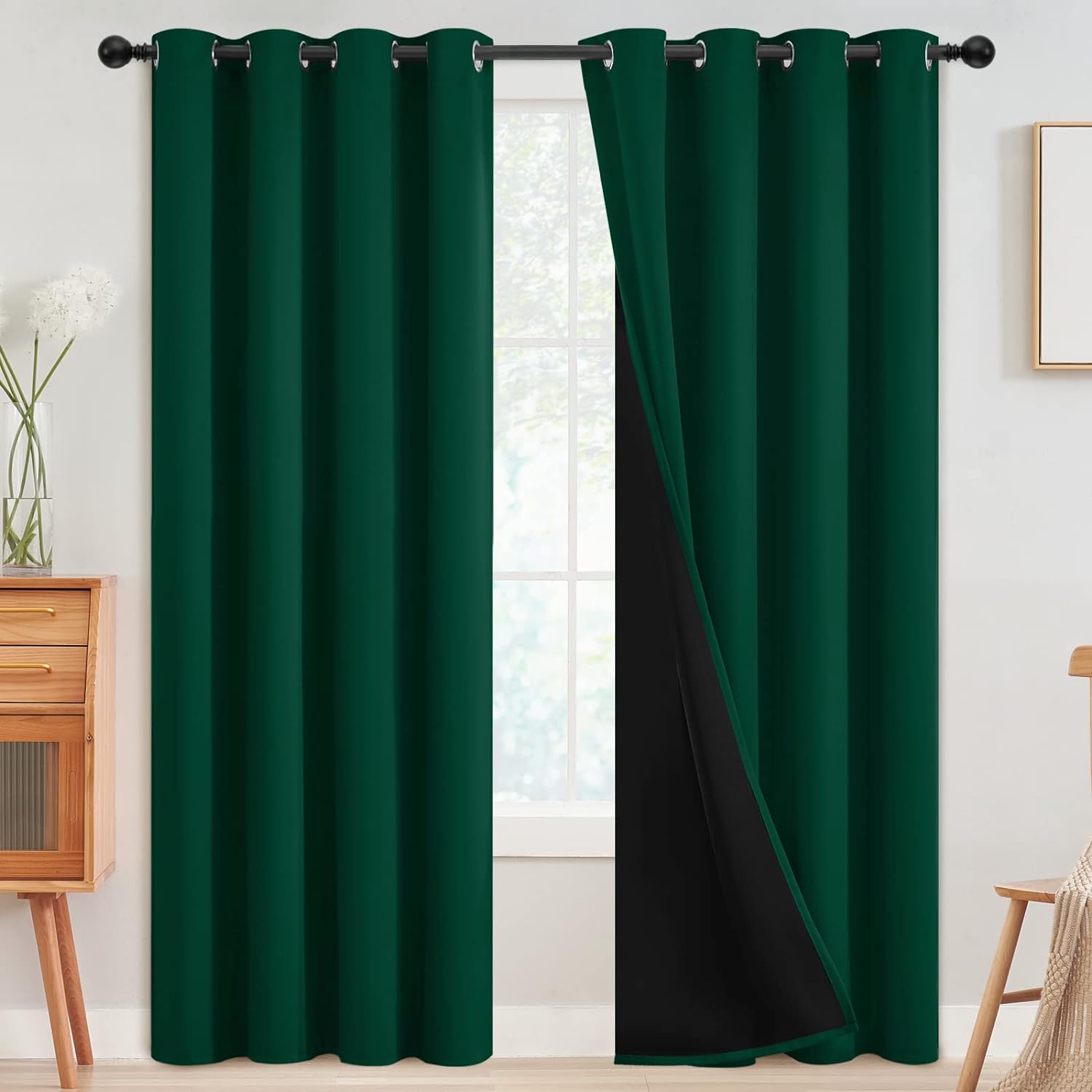 SimpleHome 100% Blackout Curtains for Bedroom,Thermal Insulated Grommet Window Drapes Room Darkening Dark Green Curtains for Living Room with Black Back,52 x 84 Inch,2 Panels | Curtains for Bedroom,Thermal Insulated Grommet Window Drapes,Curtains for Living Room with Black Back,52 x 84 Inch,2 Panels